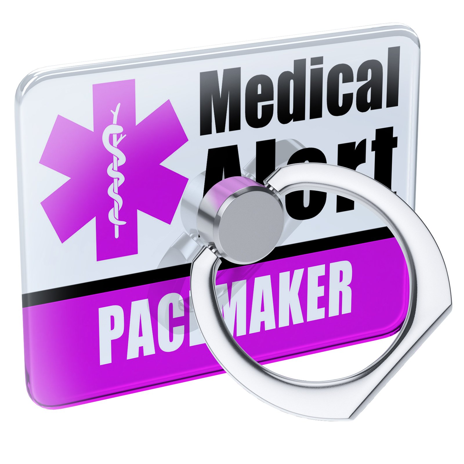 Cell Phone Ring Holder Collapsible Grip & Stand - Medical Alert Purple Pacemaker Design, Secure Phone Grip for Seniors & Patients, Ideal for Daily Use, Travel, and Emergency Situations