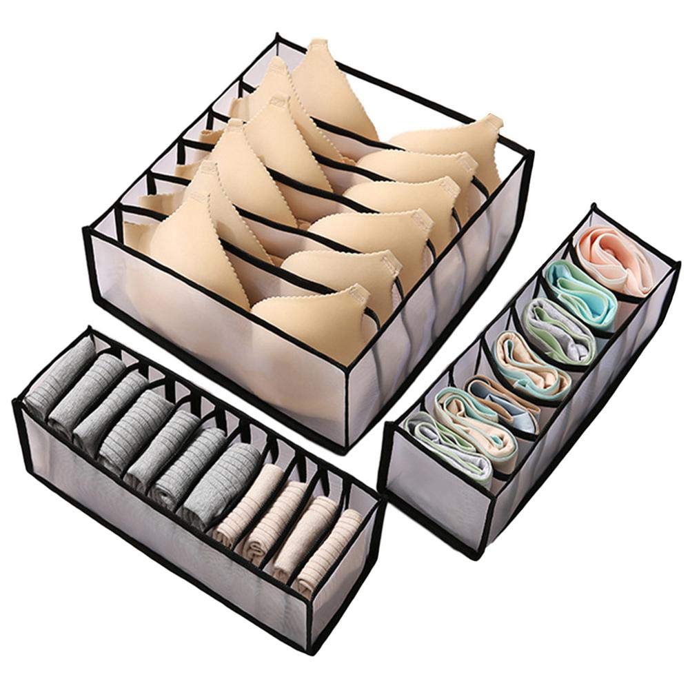 SOUCON 3-Pack Foldable Underwear Organizer Drawer - Storage Box for Socks, Bras & Clothes - Space Saving Closet & Wardrobe Organizer - Perfect for Bedroom, Travel & Dorm Organization