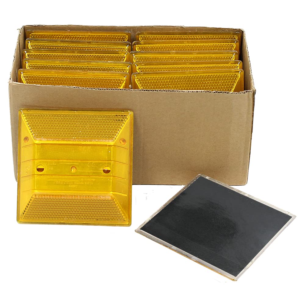 Peel-N-Stick Yellow Reflective Road Markers (10 Pack) - High Visibility Driveway & Pavement Safety Stickers - Perfect for Parking Lots, Bike Lanes & Construction Zones