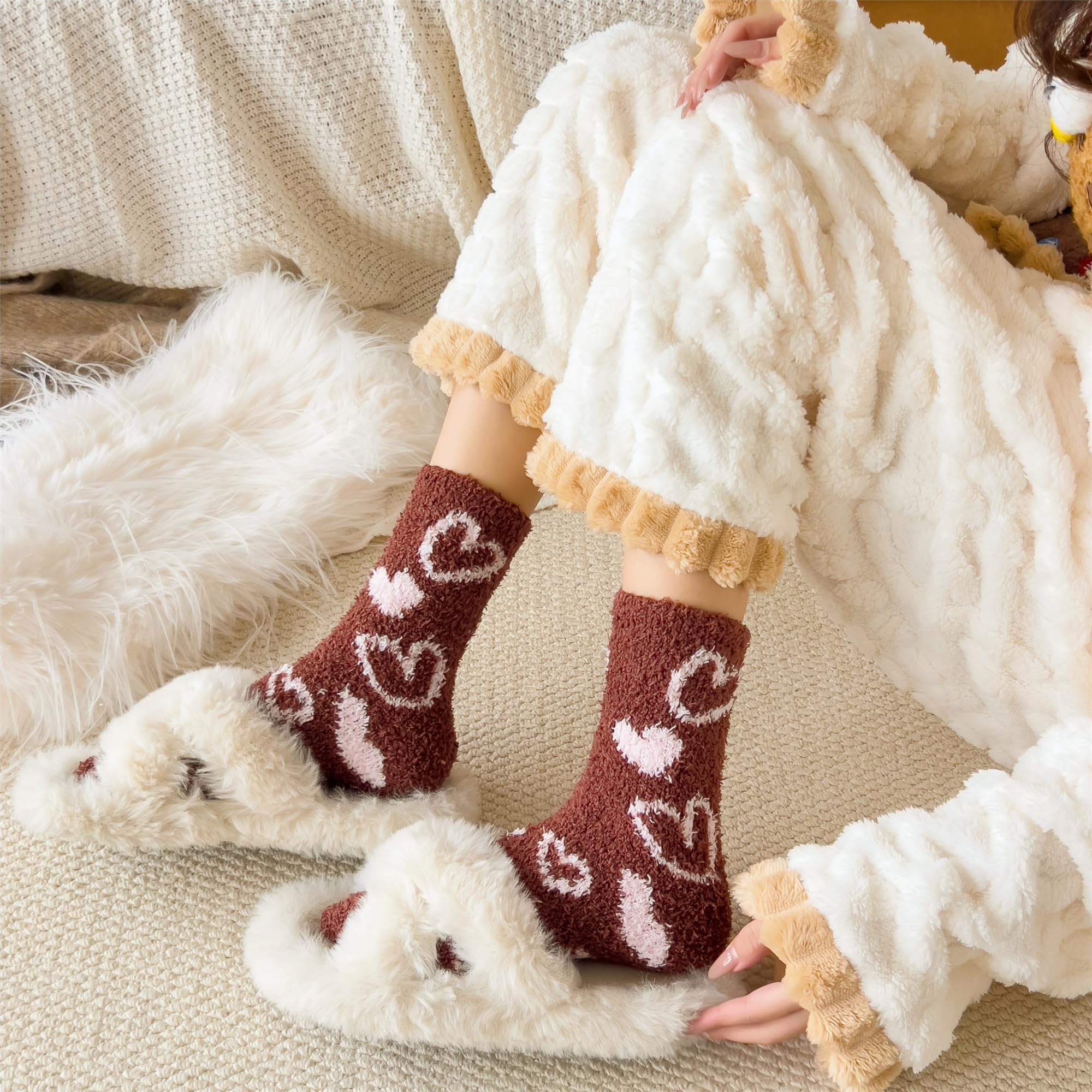 Women's Fuzzy Cozy Slipper Socks - Ultra Soft Warm Winter Socks for Fall & Winter - Perfect Valentine's Day Gift for Her - Ideal for Lounging at Home, Relaxing & Keeping Feet Warm