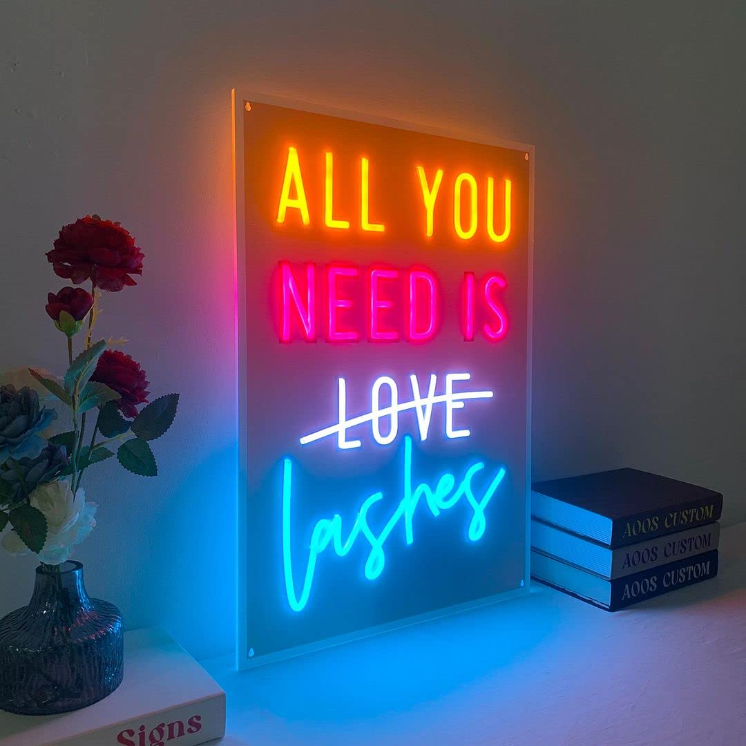 All You Need Is Love Lashes Neon Sign - Vibrant Wall Decor for Bedroom, Living Room & Party | Aesthetic LED Light for Home, Wedding & Kitchen Decoration | Perfect Gift for Housewarming & Romantic Ambiance