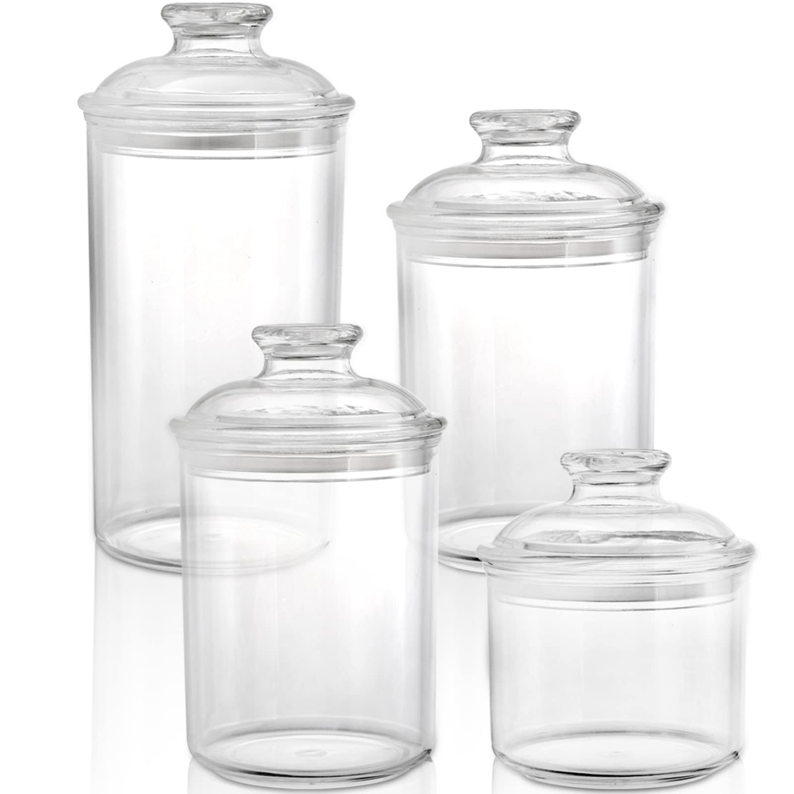 DEAYOU 4 Pack Clear Plastic Storage Jars with Airtight Lids - 33oz, 23oz, 13oz Food Grade Containers for Candy, Cookies, Spices & Kitchen Organization | Perfect for Pantry, Bathroom Vanity & Craft Storage