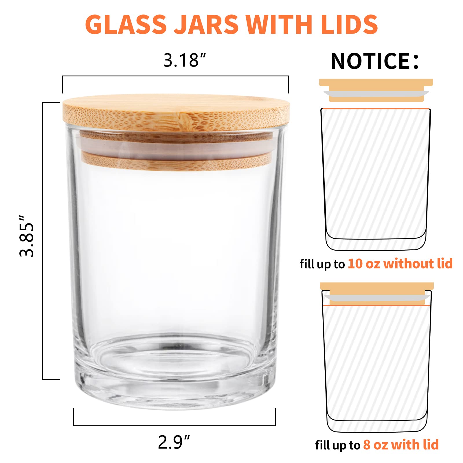 SUPMIND 12 Pack 10oz Clear Glass Candle Jars with Bamboo Lids - Empty Candle Containers for DIY Candle Making, Includes Sticky Labels - Dishwasher Safe - Perfect for Home Decor, Wedding Favors & Gift Packaging