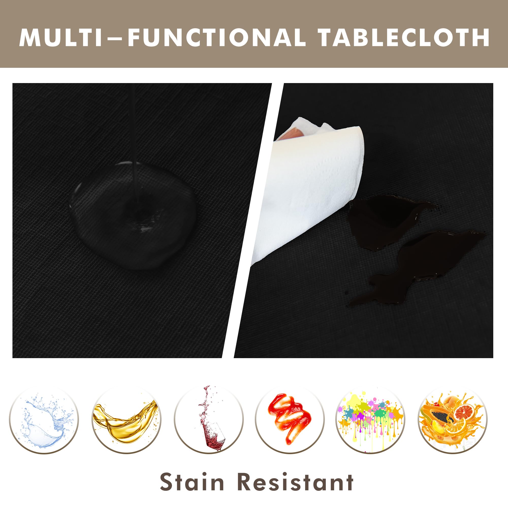 Nasitos 2 Pack Black Vinyl Plastic Tablecloth - 52x70 Inch Rectangle Disposable Table Cover with Flannel Backing, Waterproof & Wipeable - Perfect for Picnics, BBQs, Corporate Events, Trade Shows, and Home Dining