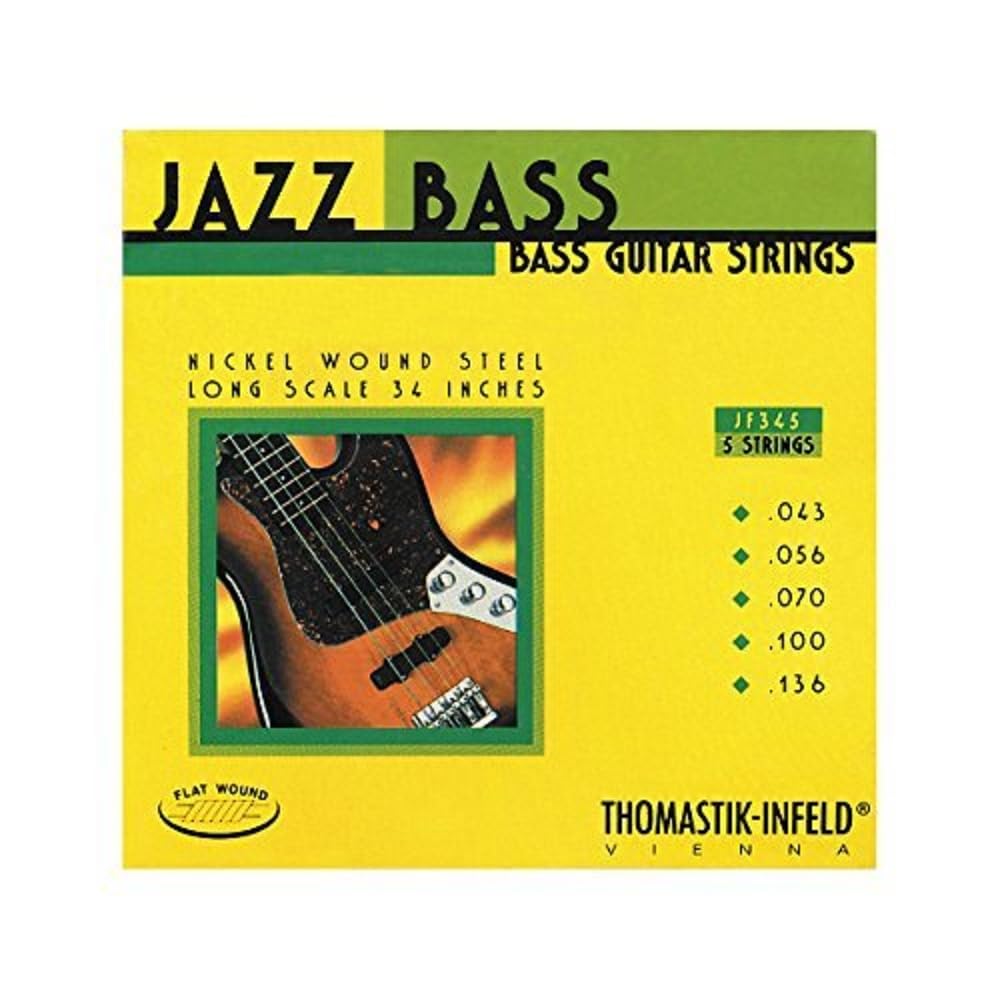 Thomastik-Infeld JF345 Jazz Flat Wound Bass Guitar Strings - Pure Nickel 5-String Set (Long Scale, G D A E B) | Smooth Playability for Jazz, Blues & Studio Recording