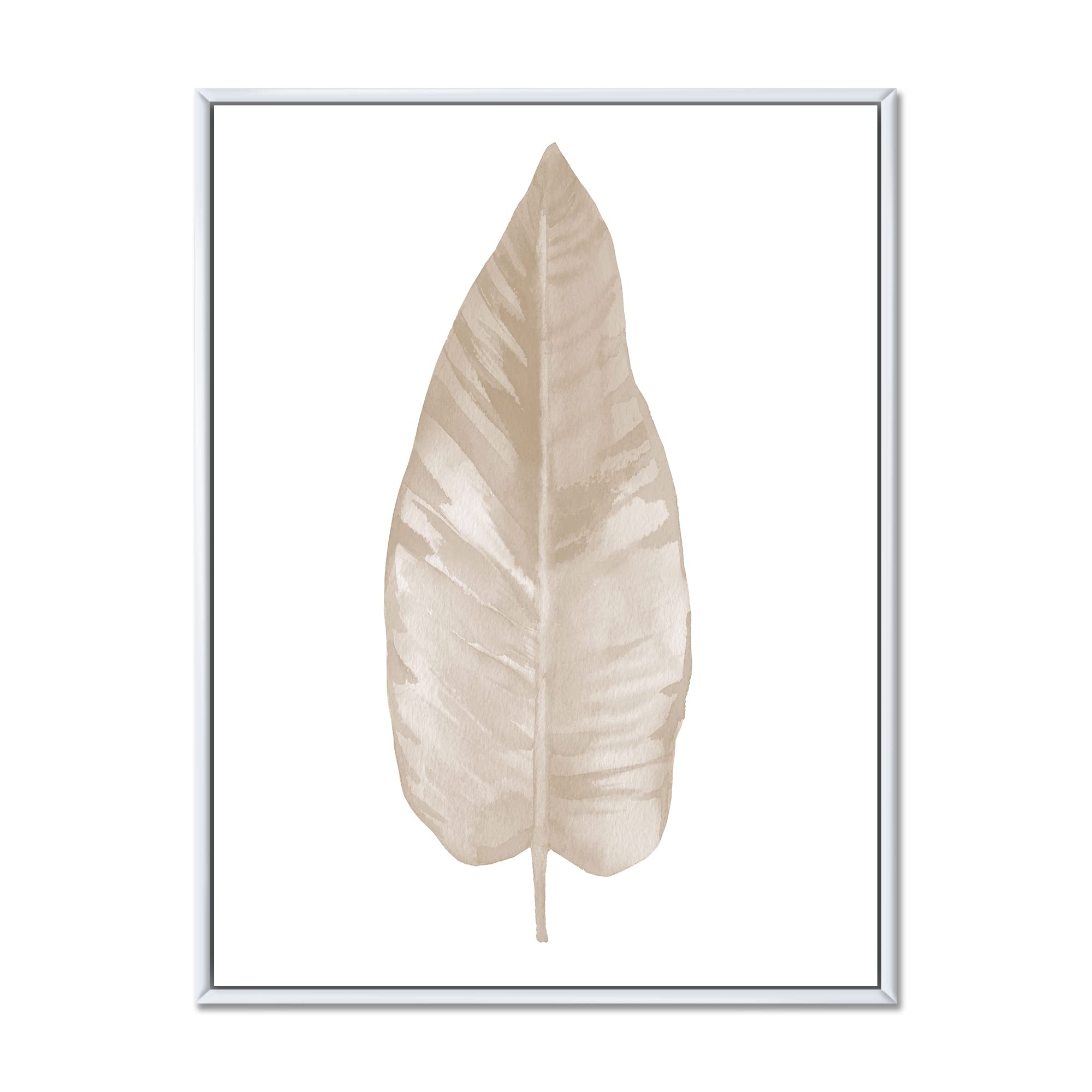 DesignQ Dried Leaf Plant Beige on White - Traditional Framed Canvas Wall Art Print for Living Room, Bedroom & Office Decor | Nature Inspired Home Decor