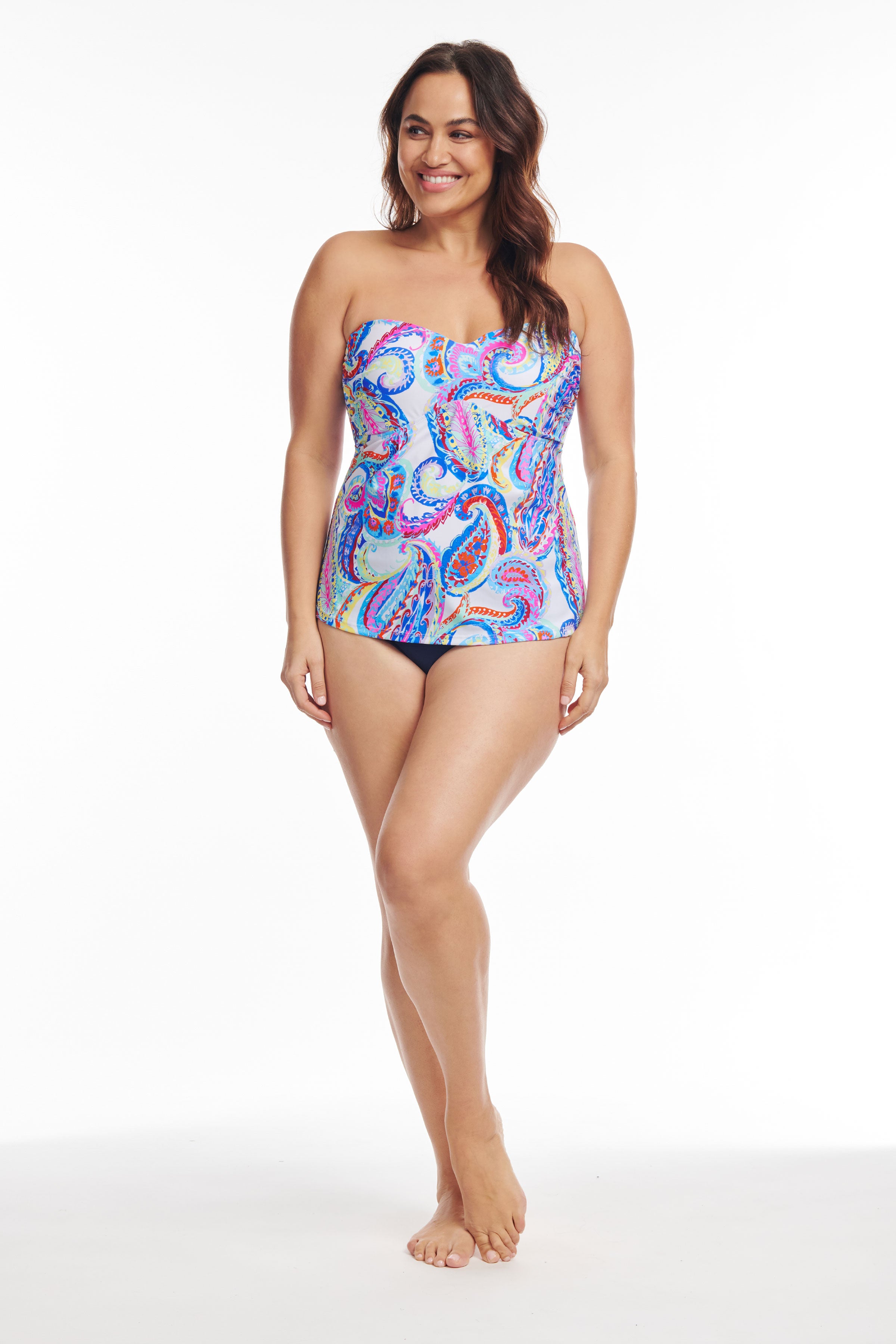 Plus Size Sweetheart Neckline A-Line Tankini Top - French Paisley Print Swimwear for Women | Beach Vacation, Pool Party & Summer Getaways