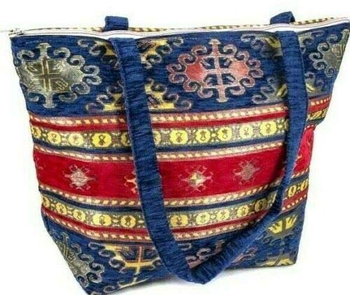 Authentic Unique Handmade Women's Leather Handbag - Bohemian Rug Design with Schoenil Silky Fabric - Perfect for Casual Outings, Date Nights & Travel Accessories