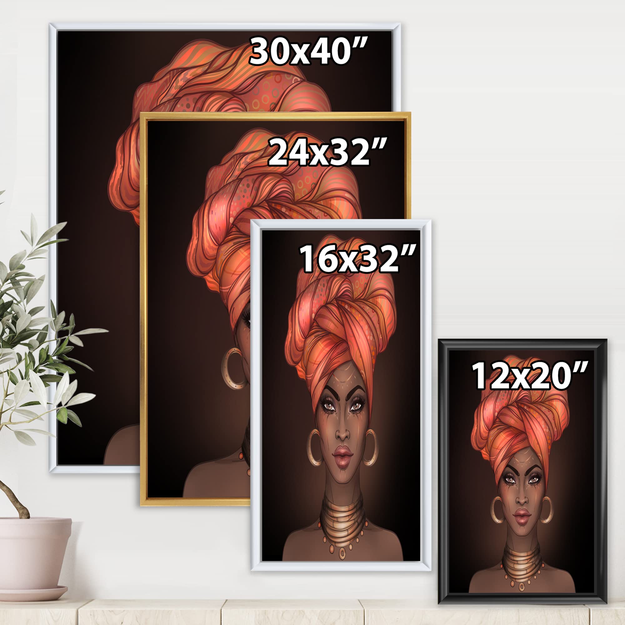 African American Woman with Turban - Modern Framed Canvas Wall Art Print for Living Room, Bedroom & Office Decor