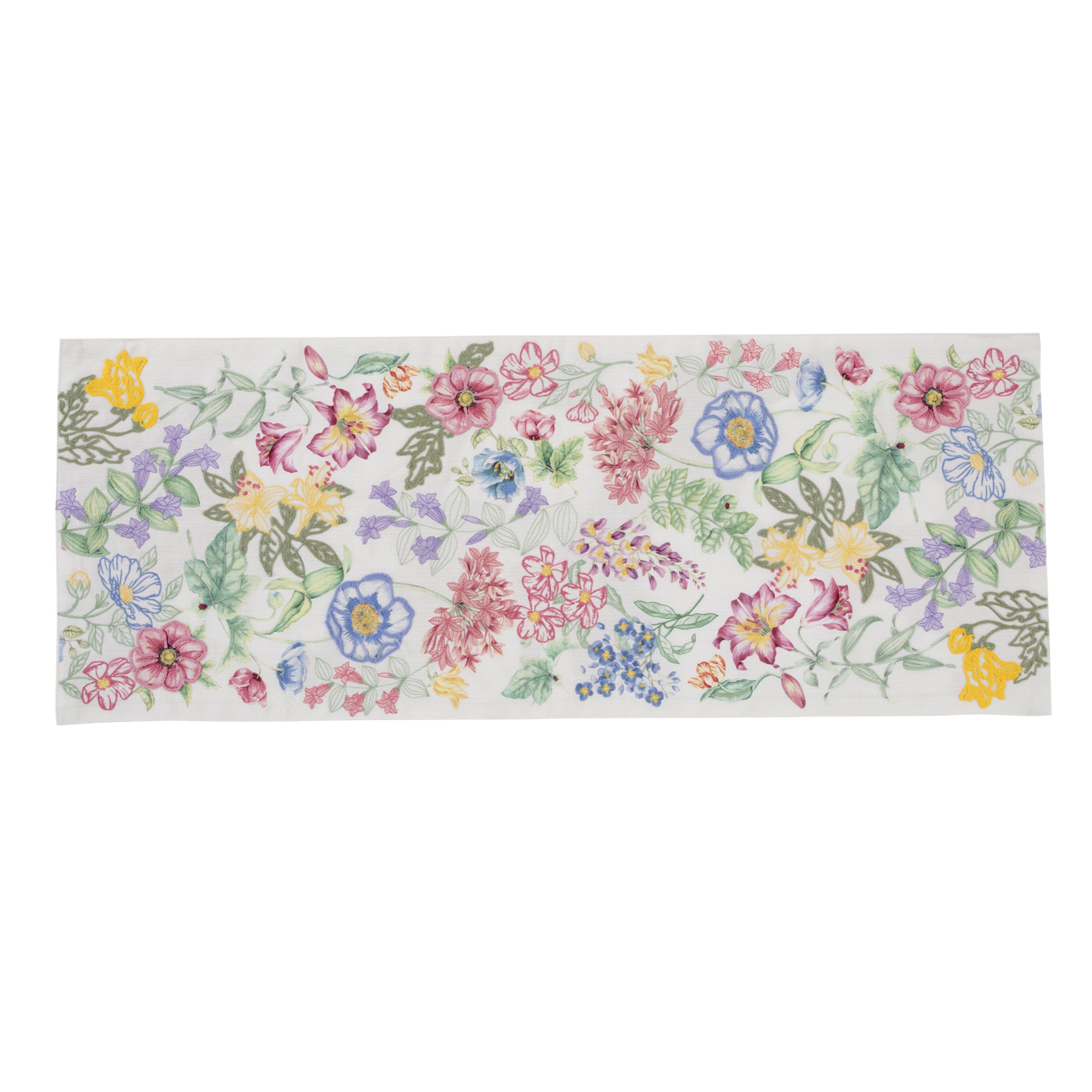Butterfly Meadow Embroidered Table Runner - Elegant Floral Garden Centerpiece for Dining Room, Wedding, and Home Decor