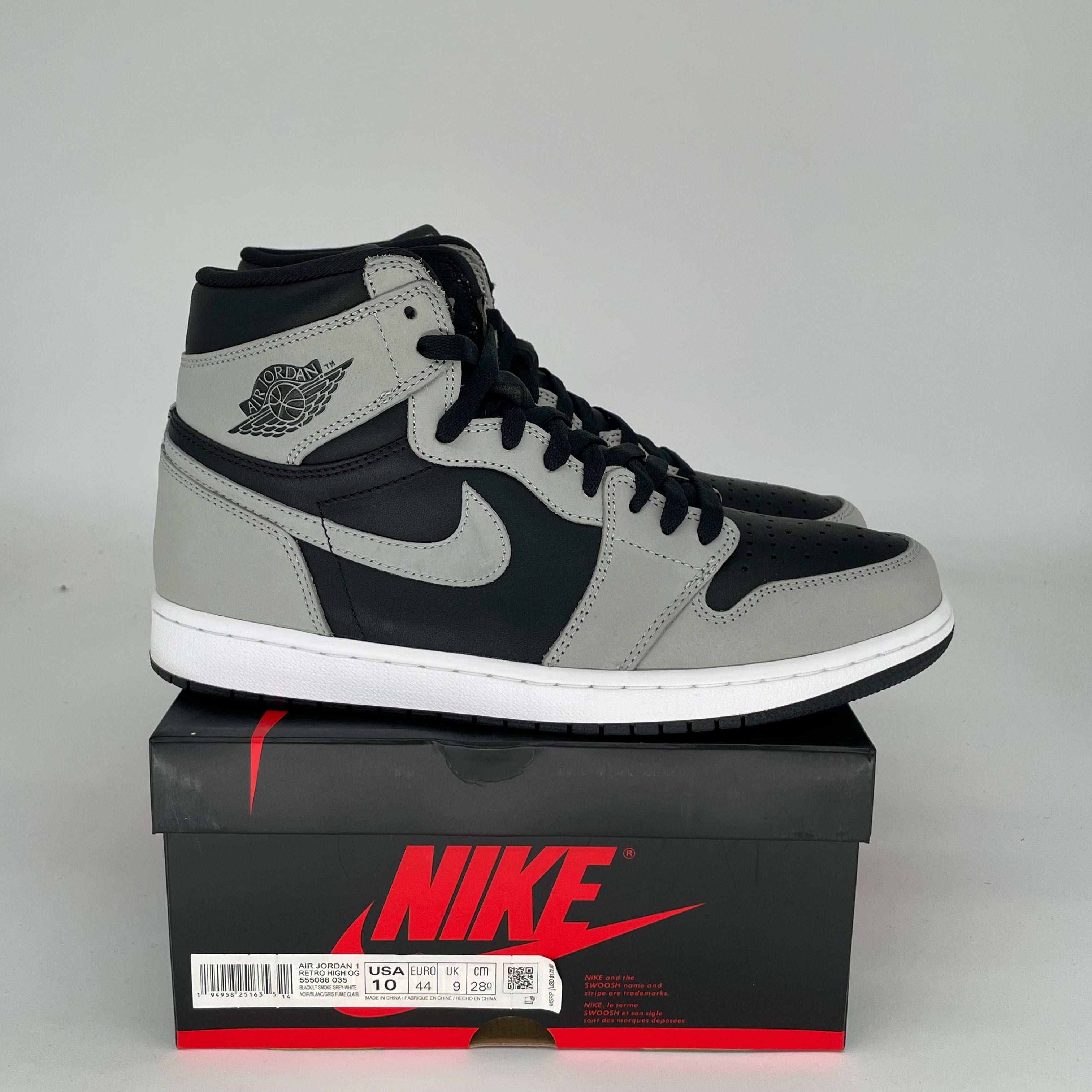 AIR JORDAN 1 SHADOW 2.0 Men's Basketball Shoes Size 10 - Black/Gray (555088-035) | Retro Sneakers for Streetwear & Casual Outfits