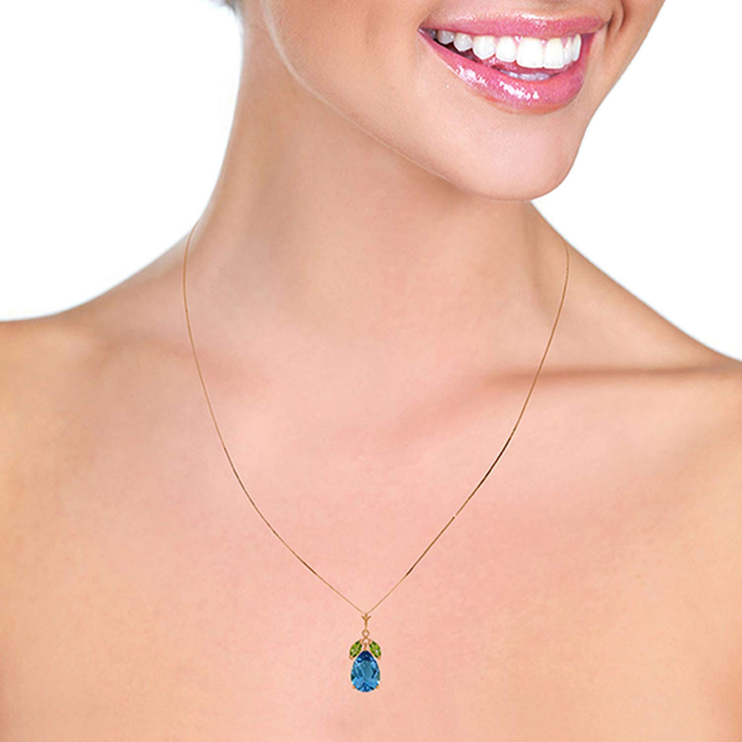 14K Yellow, White & Rose Gold Necklace with Blue Topaz & Peridot Gemstones | Galaxy Gold GG Elegant Jewelry for Women | Perfect for Weddings, Anniversaries & Special Occasions