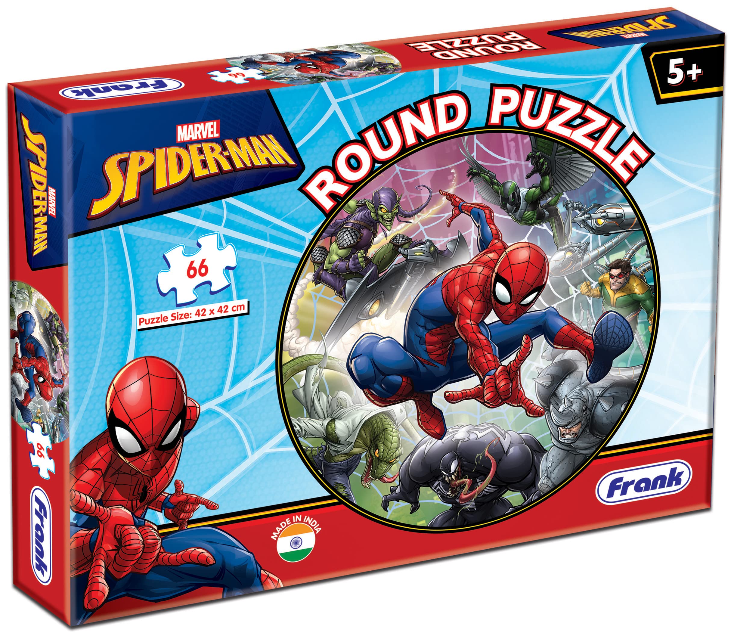 Spider-Man Round Puzzle for Kids - 66 Piece Marvel Superhero Puzzle Game for Ages 5+ | Fun Educational Brain Teaser to Improve Focus & Memory | Perfect for Birthday Gifts & Family Game Night