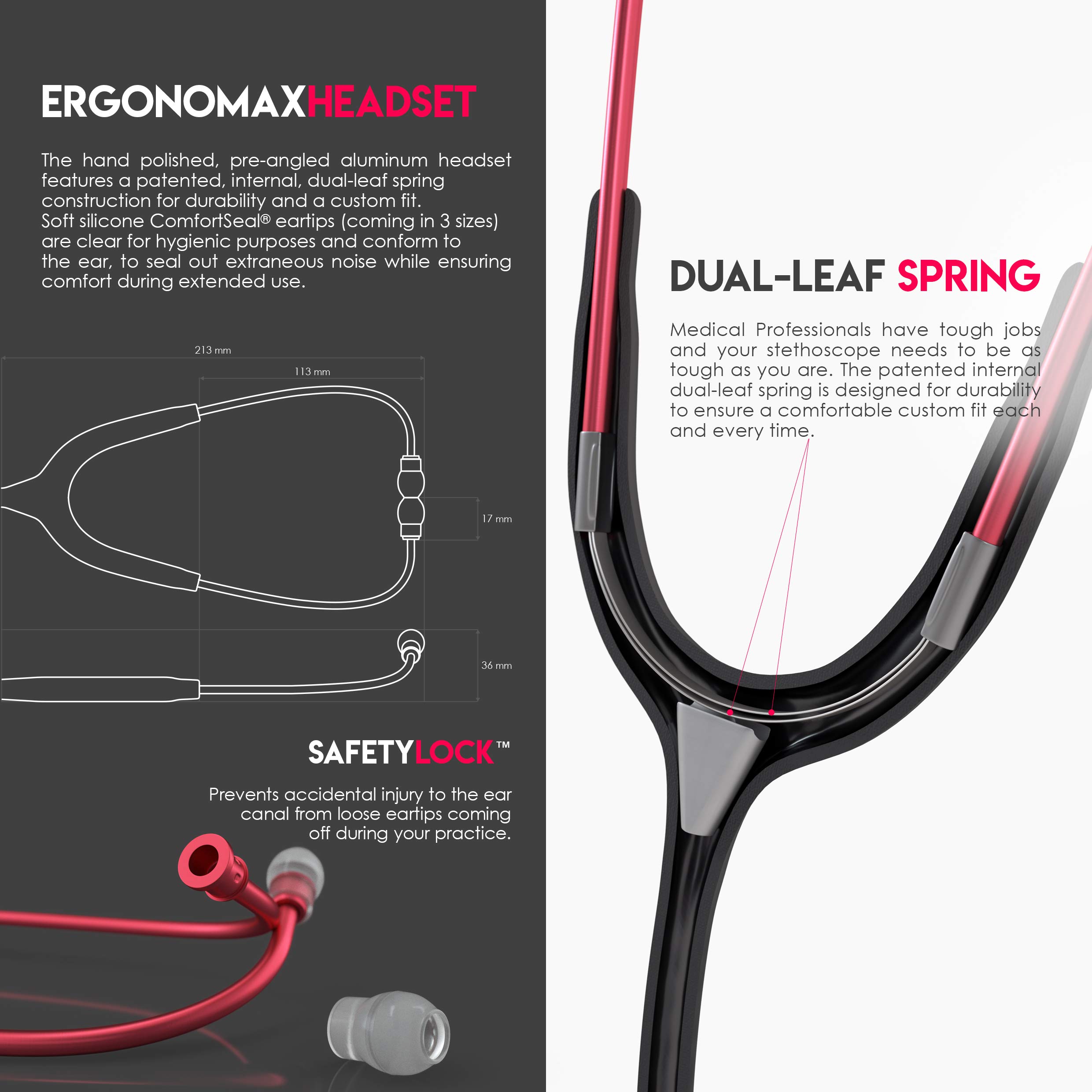 **MDF Acoustica Lightweight Dual Head Stethoscope - Black Tube & Red Chestpiece for Doctors, Nurses, Students & Home Health Use (Adult) - Ideal for Medical Exams, Clinical Practice & Home Monitoring**
