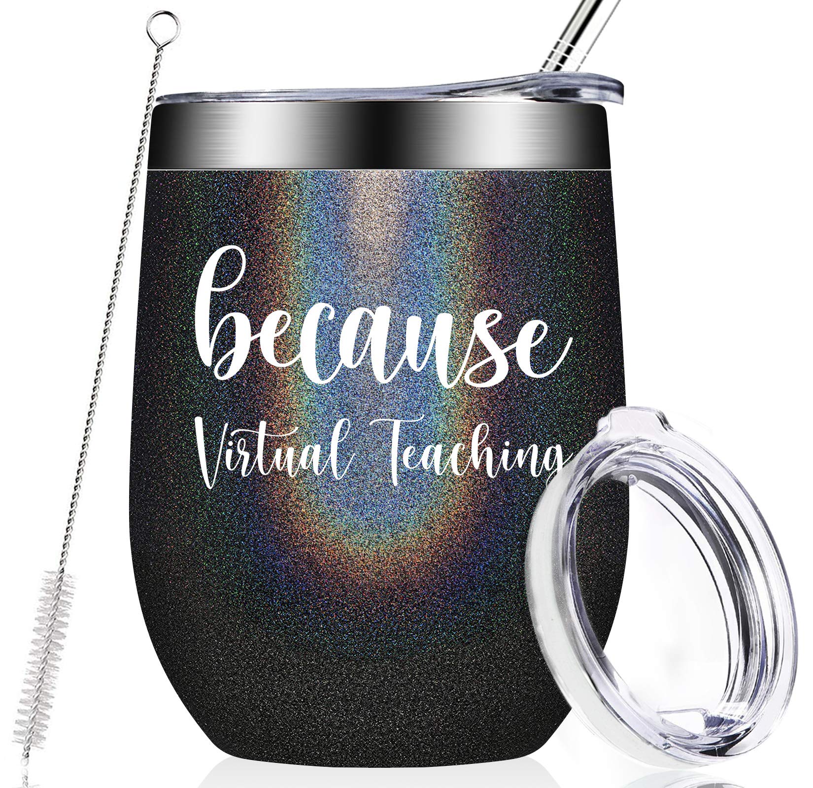 Funny Teacher Appreciation Gifts for Women - 12oz Vacuum Insulated Wine Tumbler Cup for Professors, Teaching Assistants & Instructors | Perfect Birthday Present for Online Learning & Classroom Use