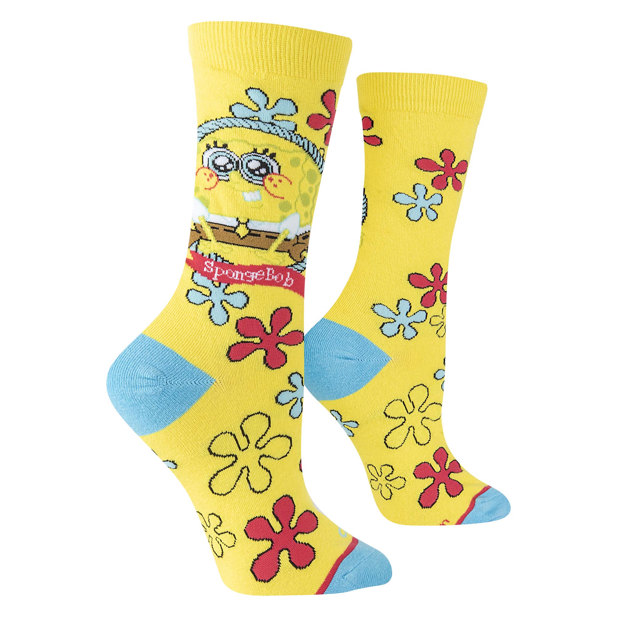 SpongeBob Novelty Crew Socks for Women - Fun Cartoon Graphic Print Comfortable Cotton Socks (Large) - Perfect for Cosplay, Gifts, and Everyday Wear