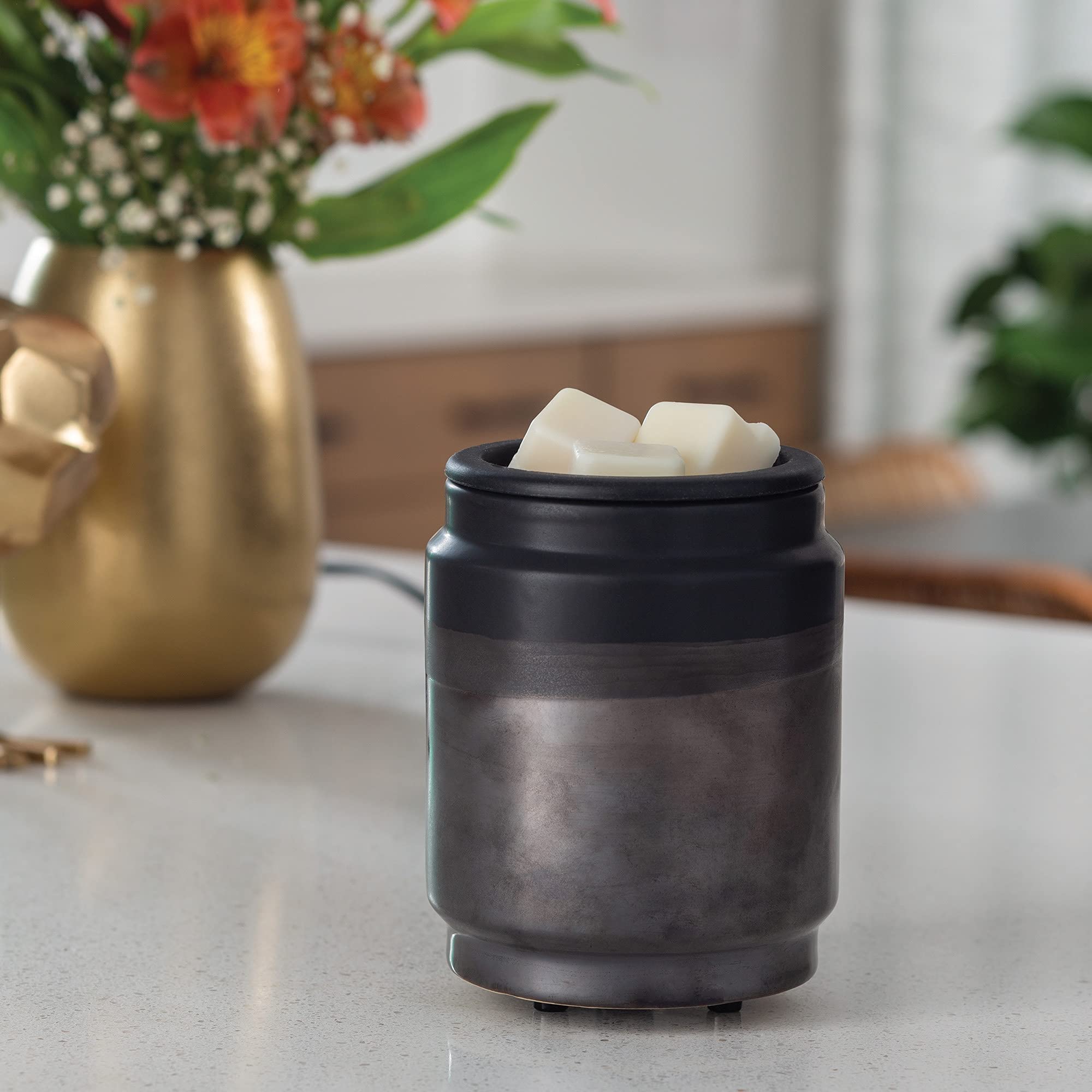 Premium Wax Melt Warmer with Silicone Dish - Black Metallic Ceramic Fragrance Heater for Scented Wax Melts, Cubes & Tarts | Perfect for Home Aromatherapy, Relaxation & Gift Giving