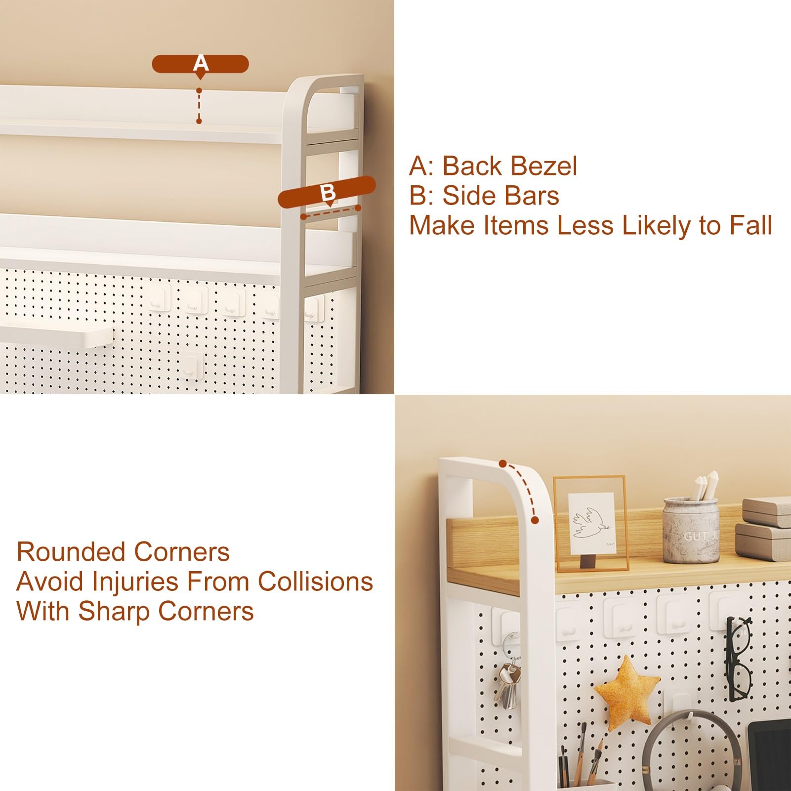White Metal Peg Board with Hooks - 2 Layer 29 Inch Wall Mount Organizer for Desk, Office, Kitchen & Bedroom Storage | Perfect for Tools, Utensils & Office Supplies Organization