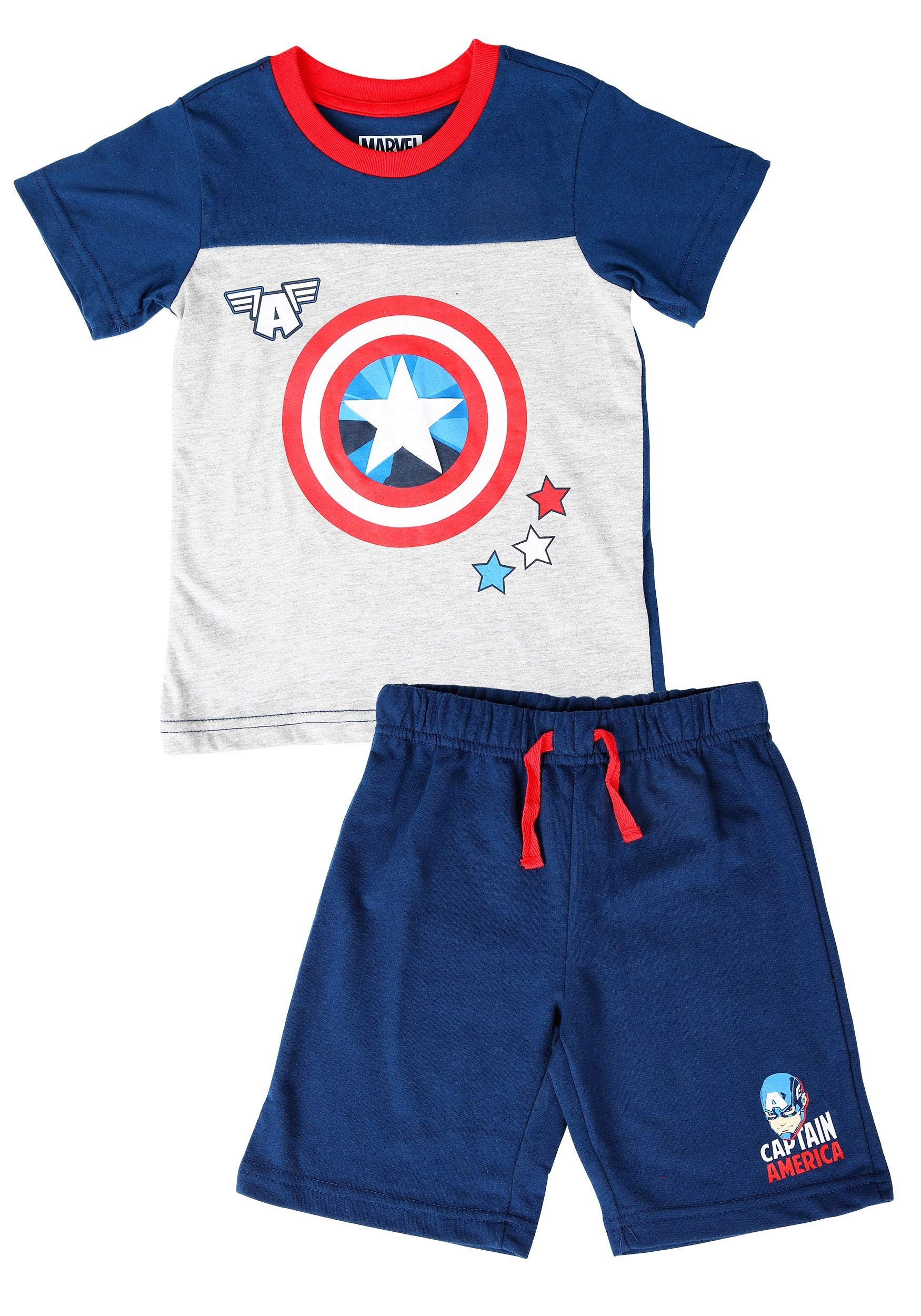 Captain America T-Shirt and Terry Shorts Set for Men - Superhero Cotton Comfort Outfit for Casual Wear, Lounge & Cosplay