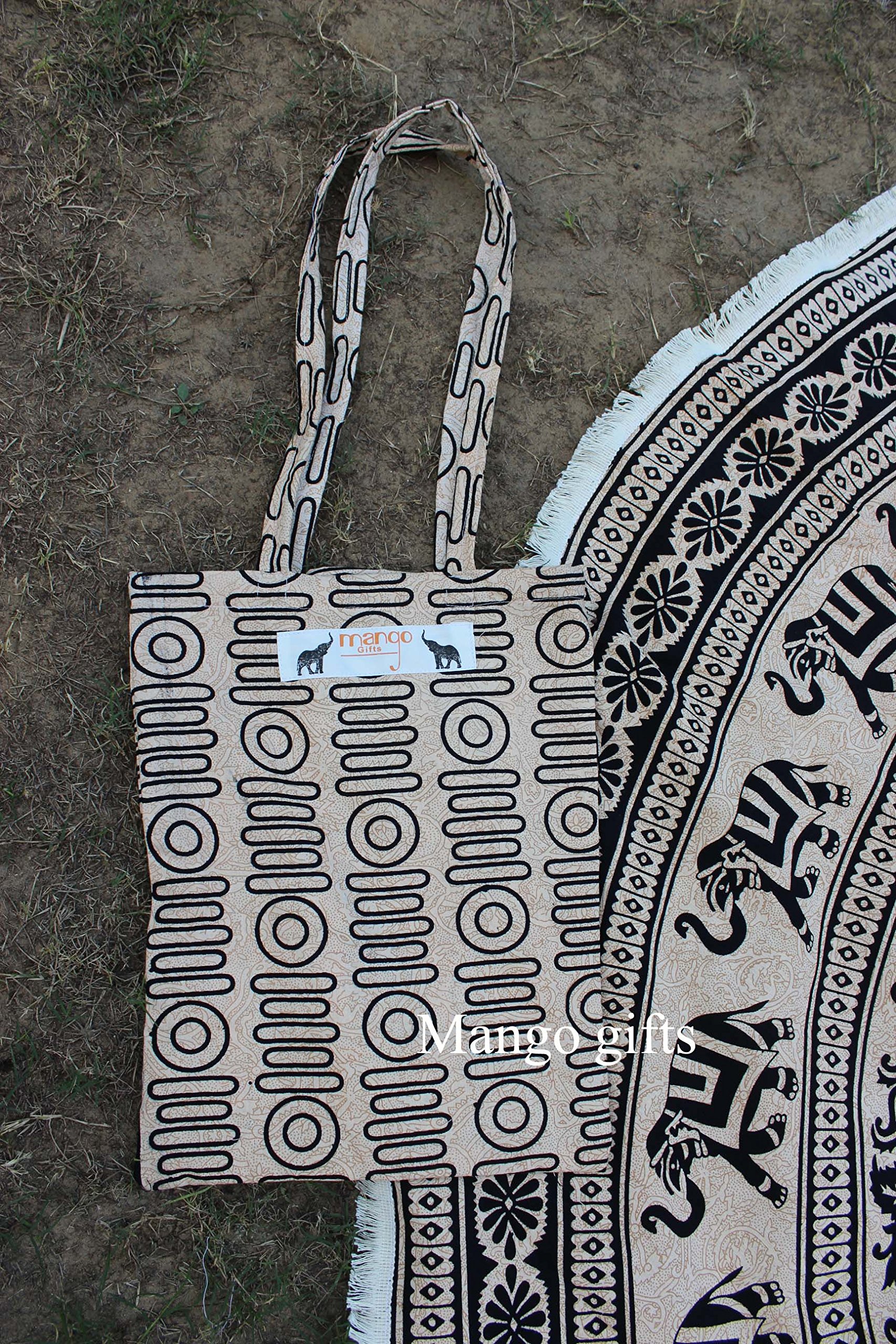 Elephant Mandala Round Beach Throw Blanket - Indian Tapestry with Carry Bag for Yoga, Meditation & Boho Decor | Hippie Home Accessories | Perfect for Beach Picnics, Yoga Sessions & Bohemian Room Decor