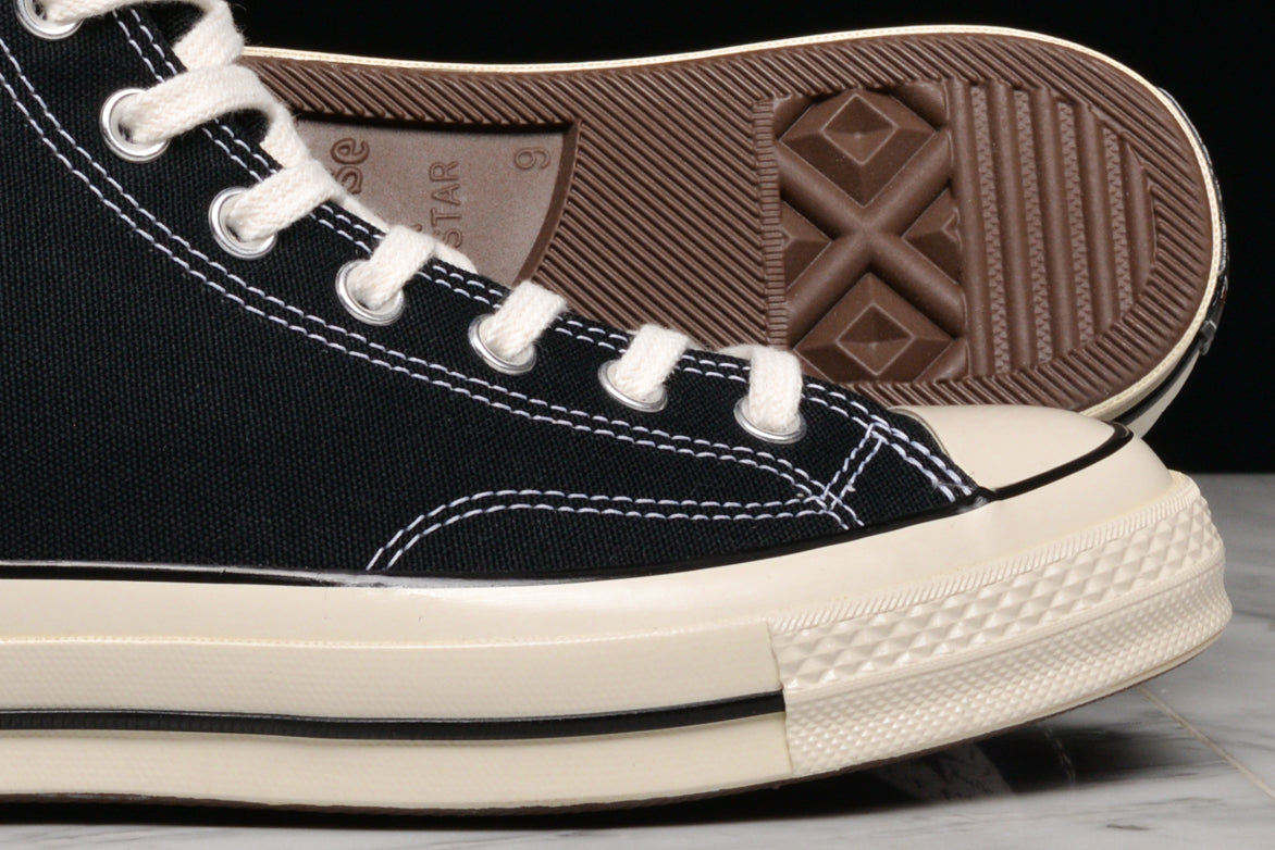 Chuck 70 High Top Sneakers - Classic Black & Egret Canvas Shoes for Men & Women | Casual Streetwear, Skateboarding & Everyday Fashion