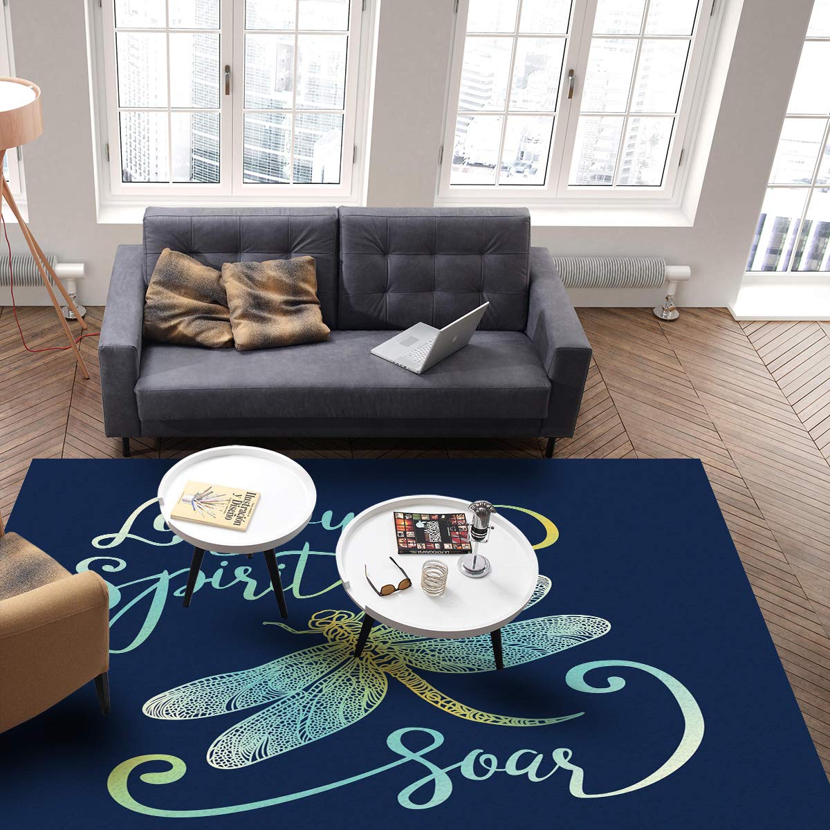 Soft Plush Area Rug 5' x 8' - Non-Slip Living Room Carpet, Bedroom Rug, Dining Room Floor Mat with Dragonfly Design for Home Decor | Cozy & Comfortable for Family Room, Nursery, Office