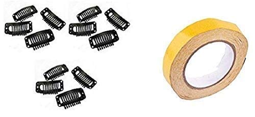 Premium Glan Hair Weaving Wigs Patches & Toupee Tape - Strong Hold Yellow Wig Attachment Tape with 12 Extension Clips for Secure Hairpiece Application | Perfect for Cosplay, Costumes, and Daily Hair Styling