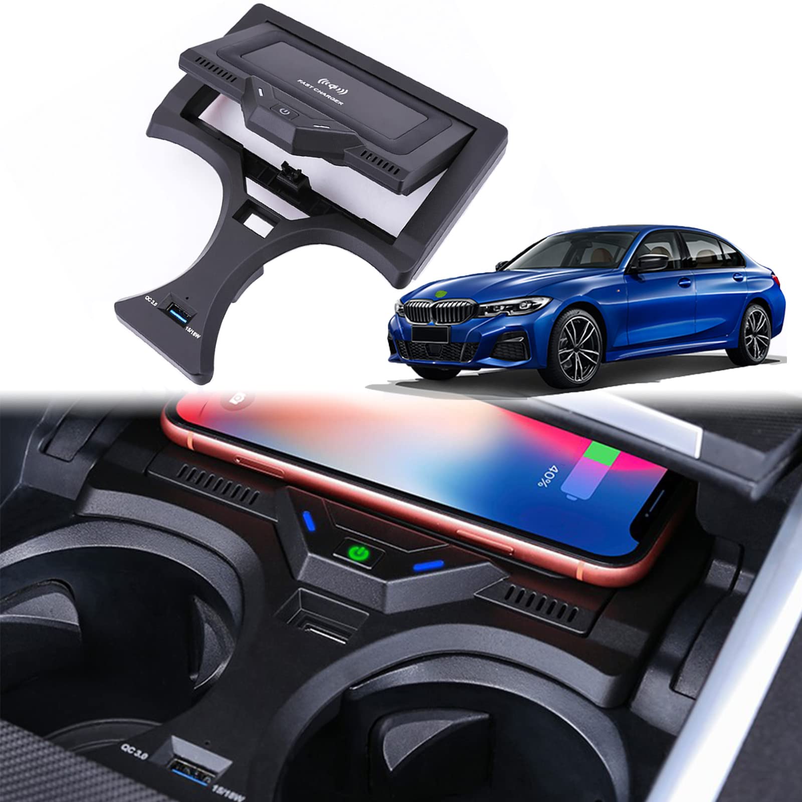 2022 Upgraded Wireless Car Charger for BMW 3 Series (2020-2021) - Qi-Certified 15W Fast Charging Pad with QC 3.0 Technology | Compatible with iPhone & Samsung Galaxy Phones | Perfect for Road Trips & Daily Commutes