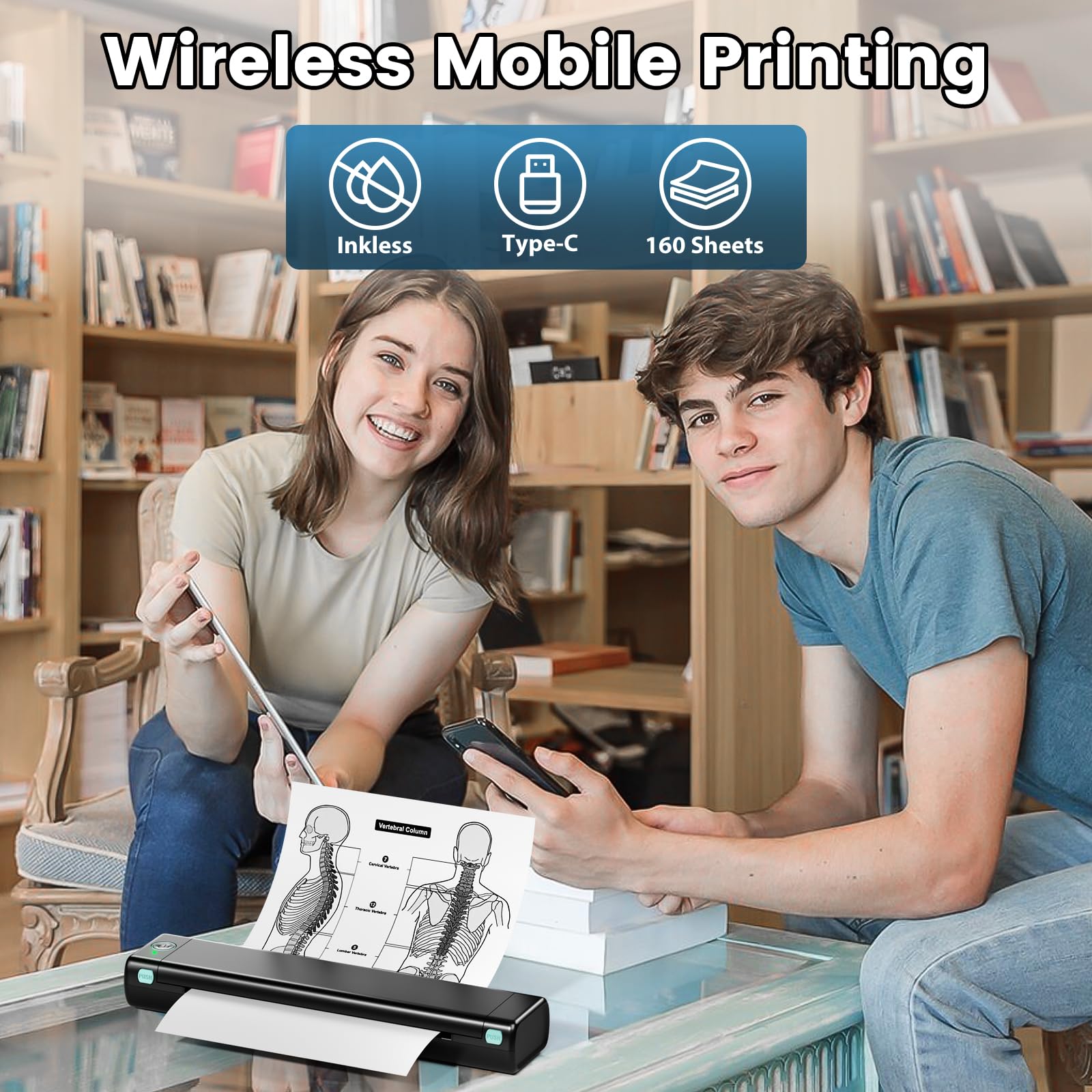 Portable Wireless Thermal Printer M08F - Bluetooth & USB-C Compatible for Phone, Tablet, PC - Print 8.5x11