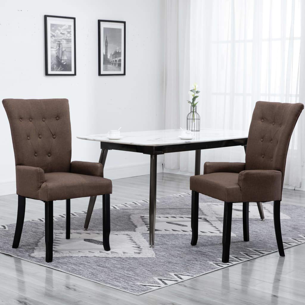 Modern Brown Fabric Dining Chairs with Armrests - Comfortable Side Chairs for Dining Room, Living Room, Bedroom & Kitchen - Perfect for Family Gatherings, Home Decor & Small Space Furniture
