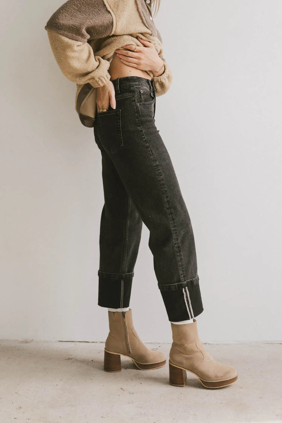 Alcott Cuffed Straight Leg Jeans for Women - High Waist Comfort Denim Pants - Casual & Office Wear - FINAL SALE