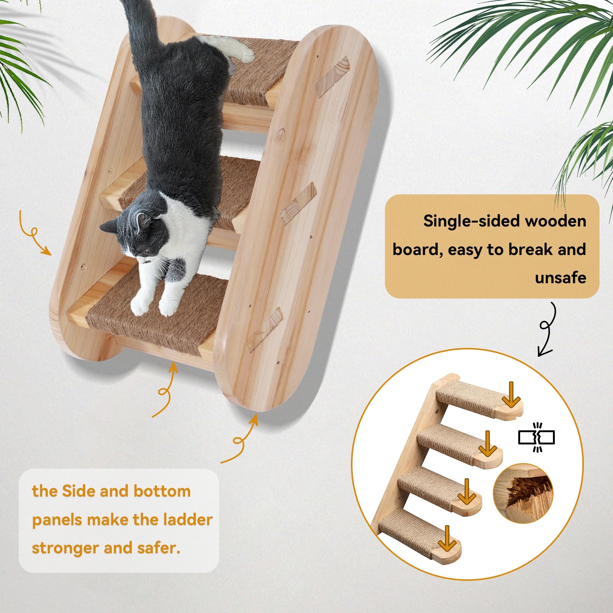 Wall Mounted Cat Furniture Set - 3PCS Solid Wood Shelves & Perches for Climbing & Lounging