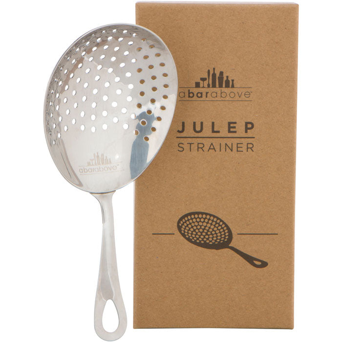 Premium Stainless Steel Julep Strainer - Cocktail Bar Tool for Mint Julep & Whiskey Drinks - Perfect for Home Bars & Professional Mixology