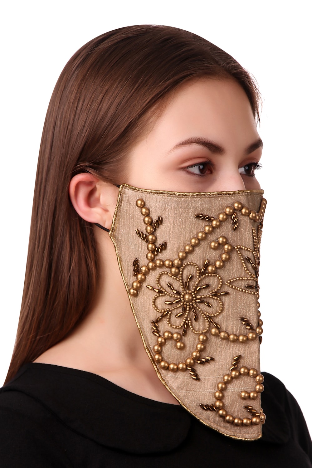 Hand Embroidered Silk Face Mask - Breathable & Reusable - Elegant Veil Style Design for Women - Perfect for Weddings, Parties & Special Occasions