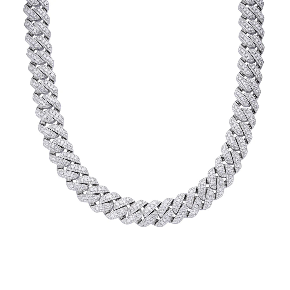 20mm Moissanite Prong Set Cuban Chain 925 Sterling Silver Necklace for Women - Elegant Jewelry Gift for Anniversary, Birthday & Special Occasions