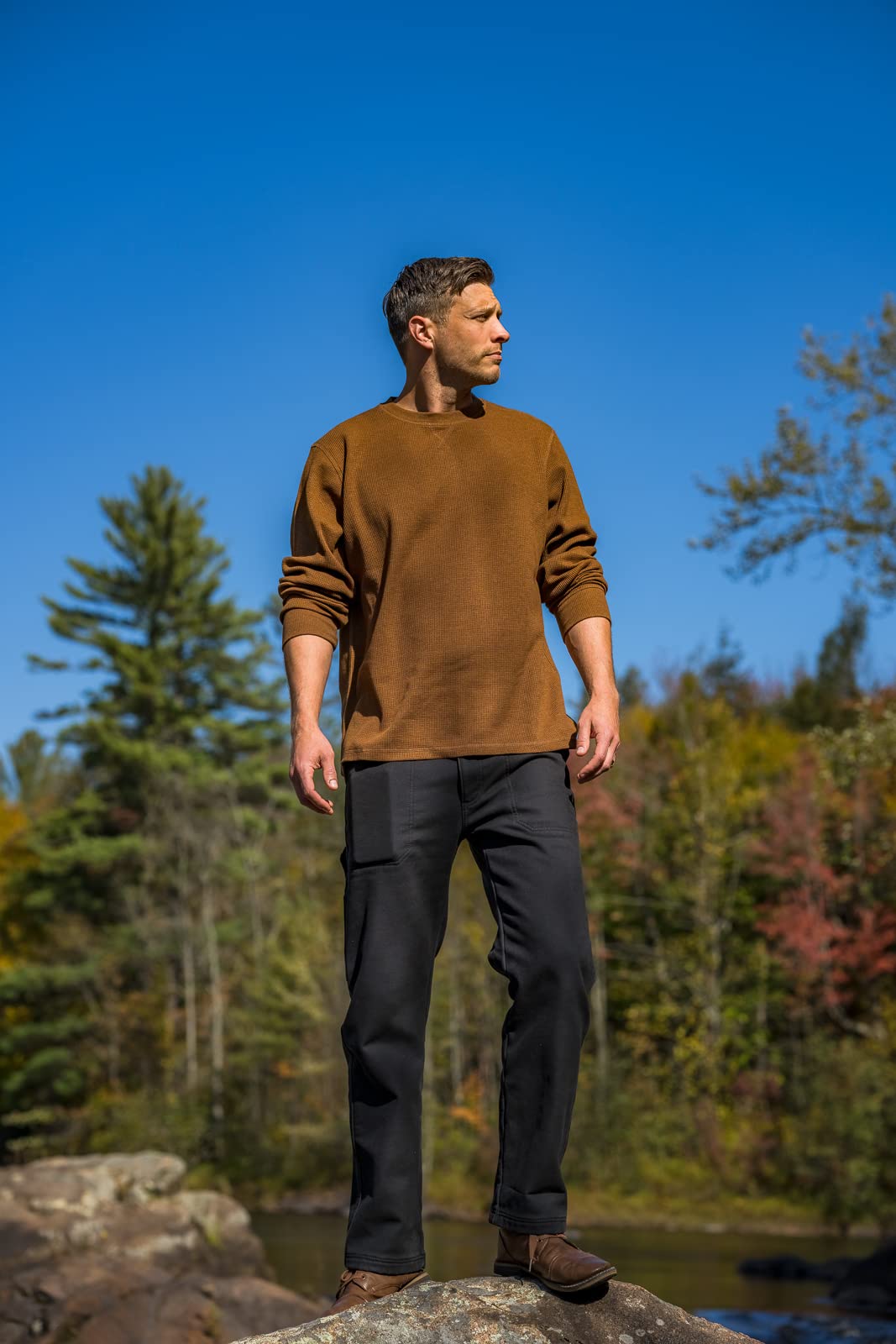 Men's Long-Sleeve Thermal Waffle Knit Shirt - Warm Crew Neck Base Layer for Hiking, Camping & Outdoor Activities | American Outdoorsman
