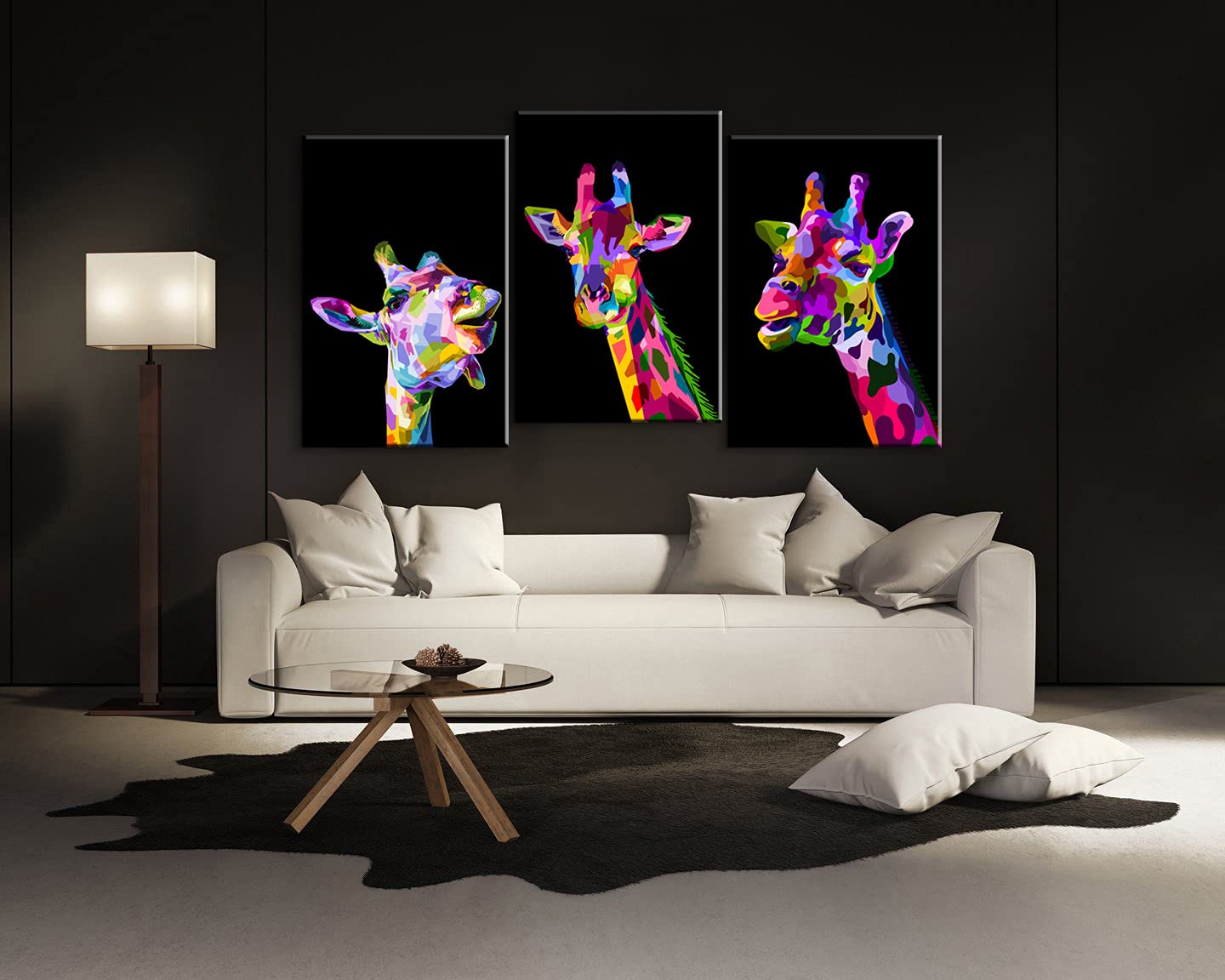 3-Piece Pop Art Giraffe Wall Art Set - Vibrant Animal Print Canvas Paintings for Home Decor - Ready to Hang Framed Wall Art (20''W x 28''H x 3) - Perfect for Living Room, Bedroom, Nursery & Office Decor