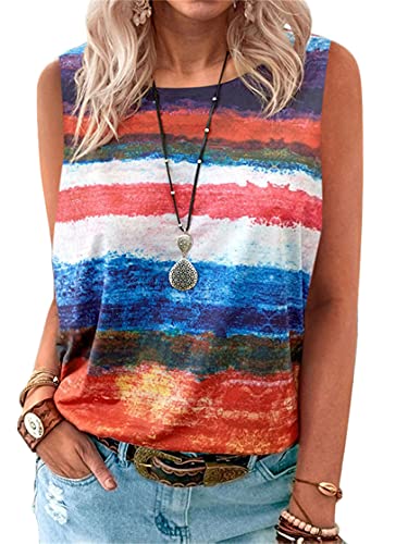 Andongnywell Women's Tie Dye Tank Top - Gradient Color Contrast Print Loose Fit Sleeveless Blouse for Summer Casual Wear, Beach Outfits & Music Festivals