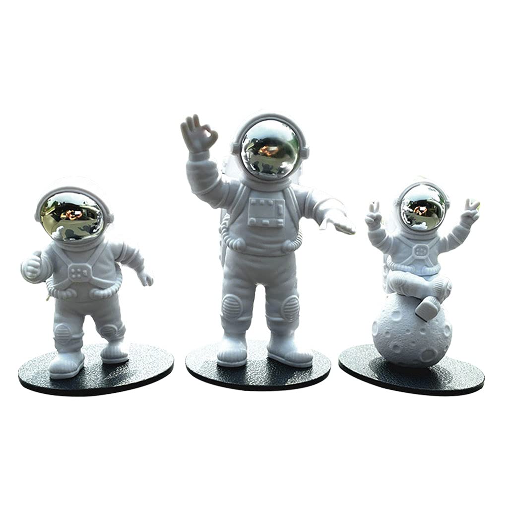 FAKEME 3-Piece Astronaut Figurine Set - Silver Spaceman Action Figures for Kids Room Decor, Birthday Gifts & Space Themed Party Decorations | Perfect for Bedroom, Office & Science Classroom Display