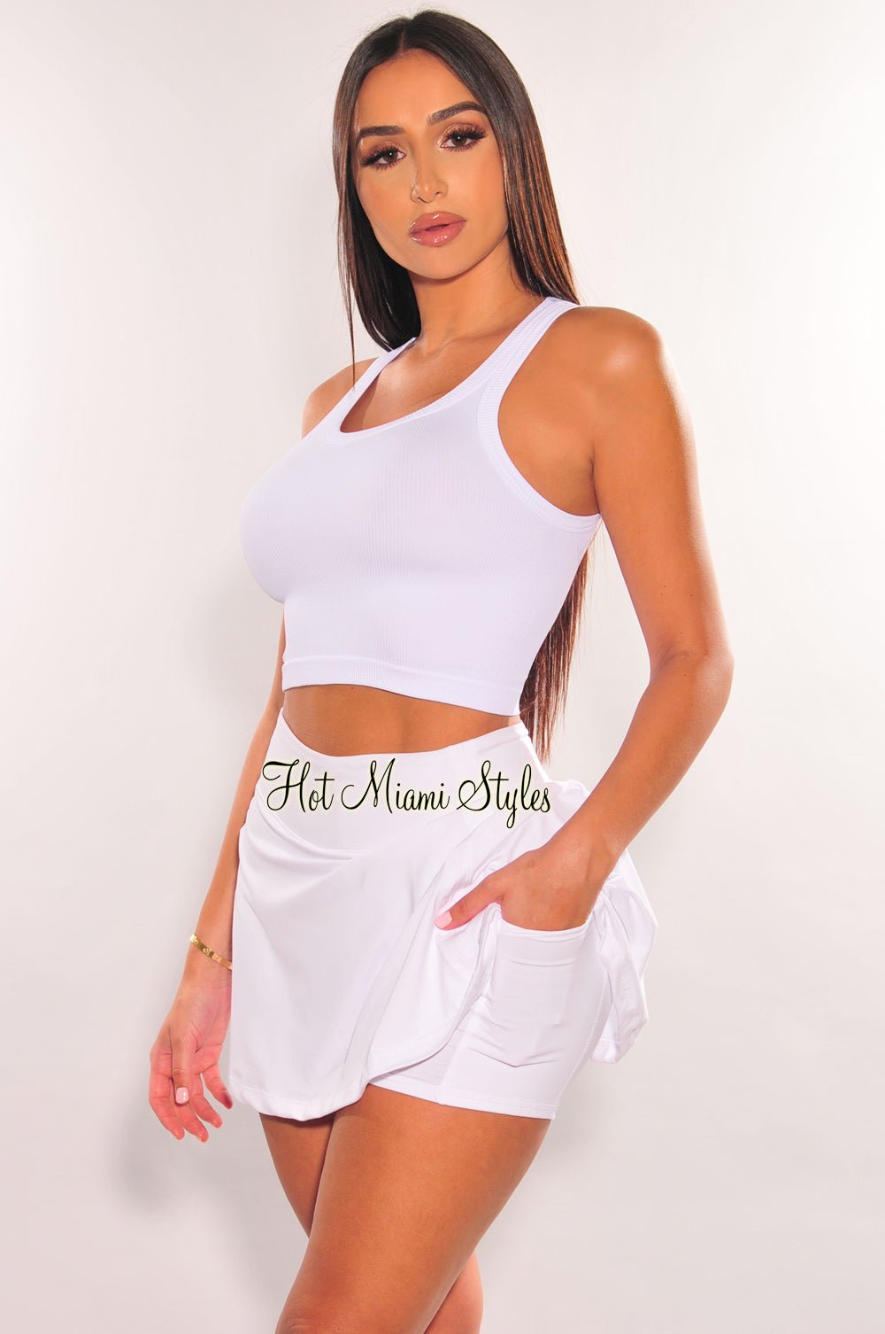 White High Waist Pleated Skort - Women's Tennis Skirt with Shorts for Golf, Running & Workout | Comfortable Stretchy Athletic Skort for Sports & Casual Wear