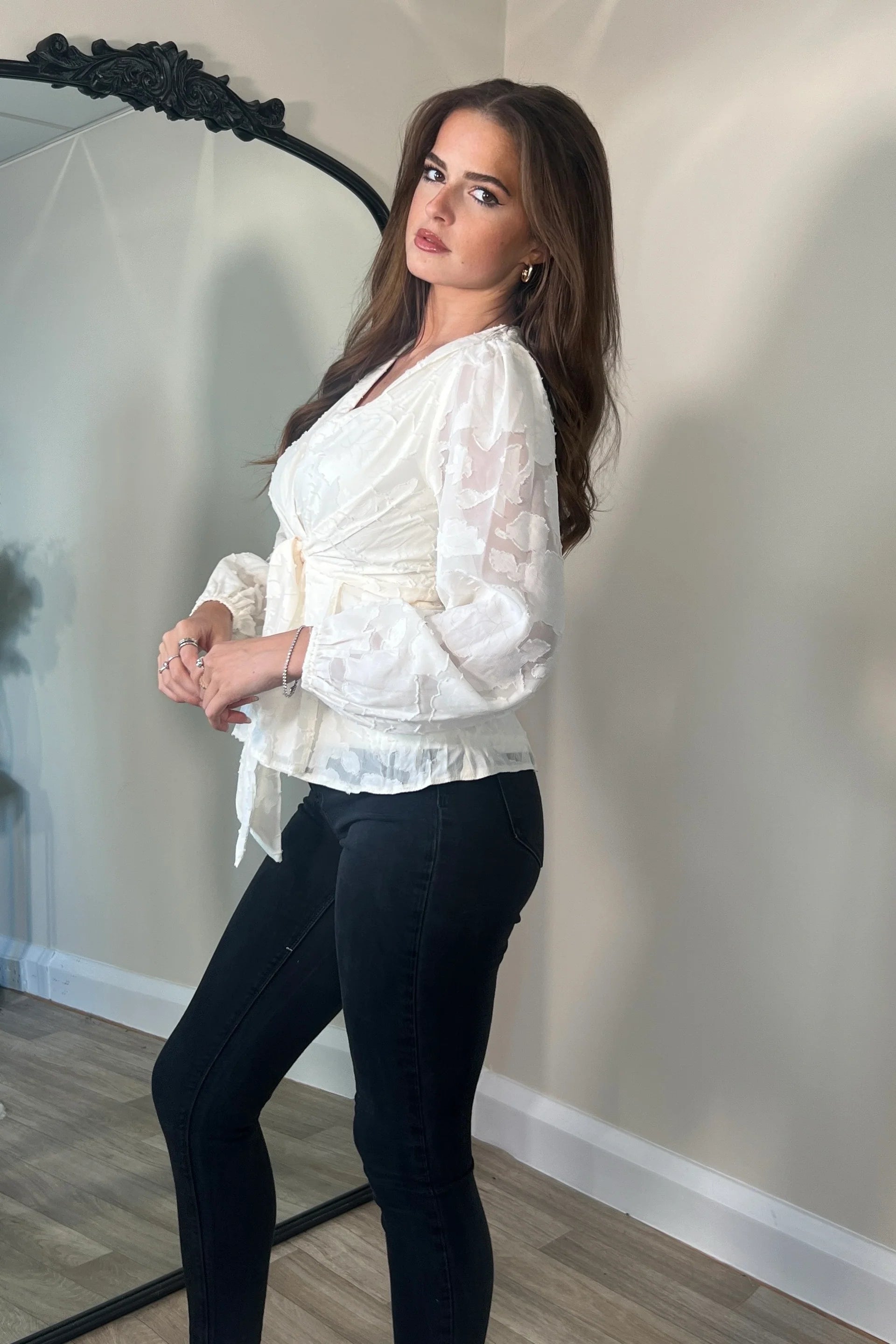 Brooke Wrap Tie Top - Burnout Cream - Stylish Women's Casual Blouse for Summer Outfits & Beach Wear