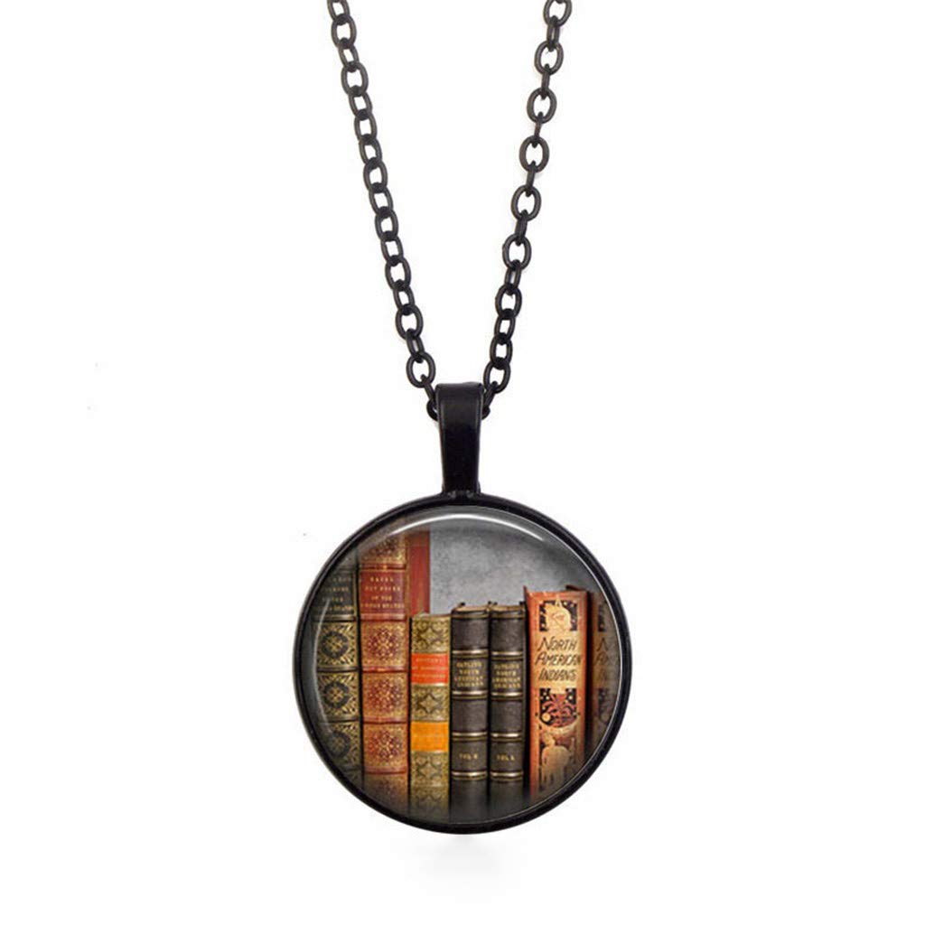 Vintage Book Pendant Necklace for Women - Silver Library Jewelry Gift for Readers