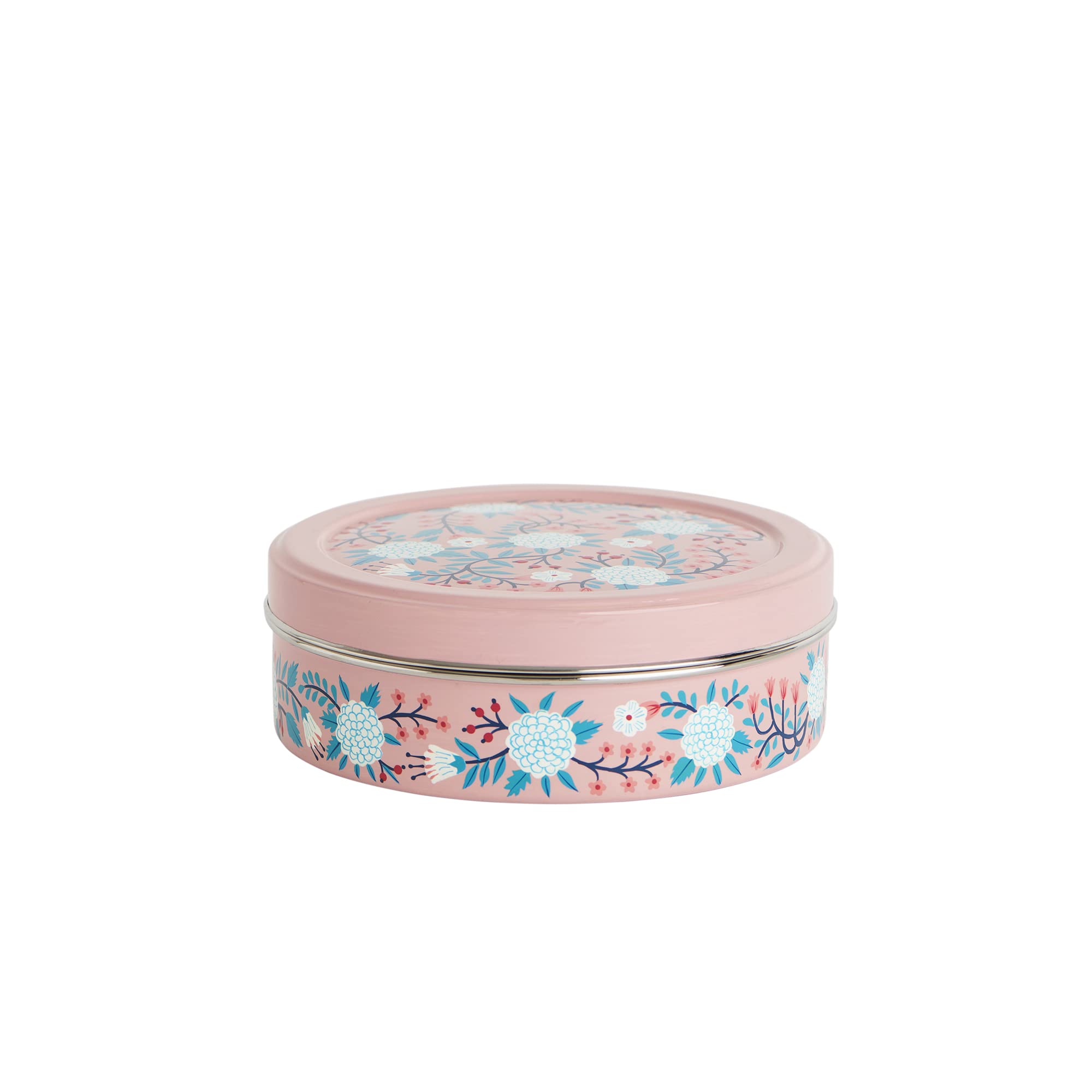 Chumbak Peachy Floral Spice Box - Stainless Steel Kitchen Storage Container for Spices, Tea, Coffee & Essentials | Multipurpose Organizer for Pantry, Countertop & Dining Table
