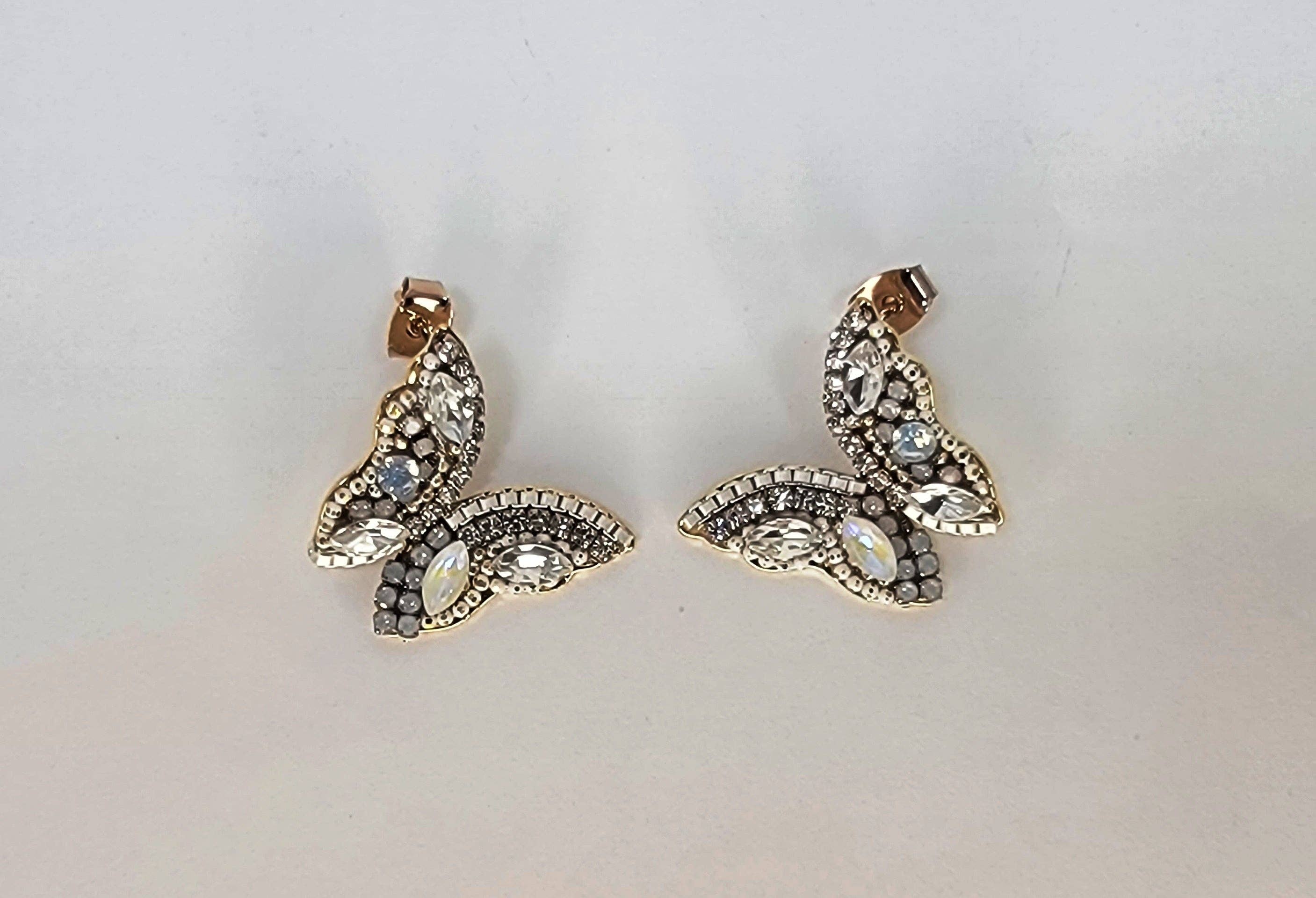 Butterfly Flutter CZ Crystal Stud Earrings for Women - Elegant Cubic Zirconia Post Earrings for Daily Wear, Parties & Special Occasions
