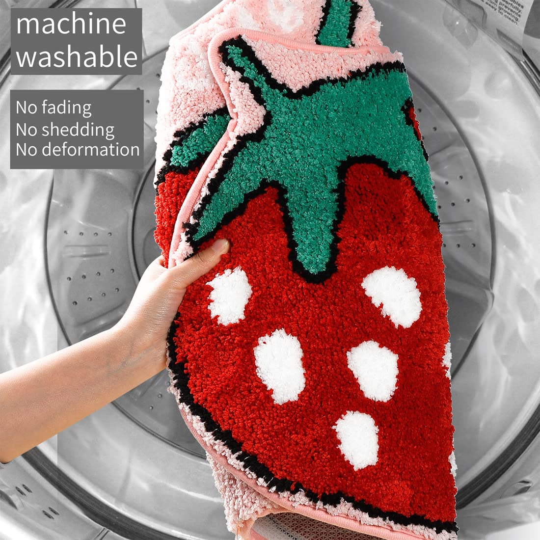 Non-Slip Strawberry Bath Mat - Cute Fruit Shaped Plush Microfiber Bathroom Rug, Absorbent & Washable Shower Mat (19.7x31.5 Inch) for Bathroom Decor - Perfect for Kids' Bathrooms, Nursery Decor & Gift Ideas