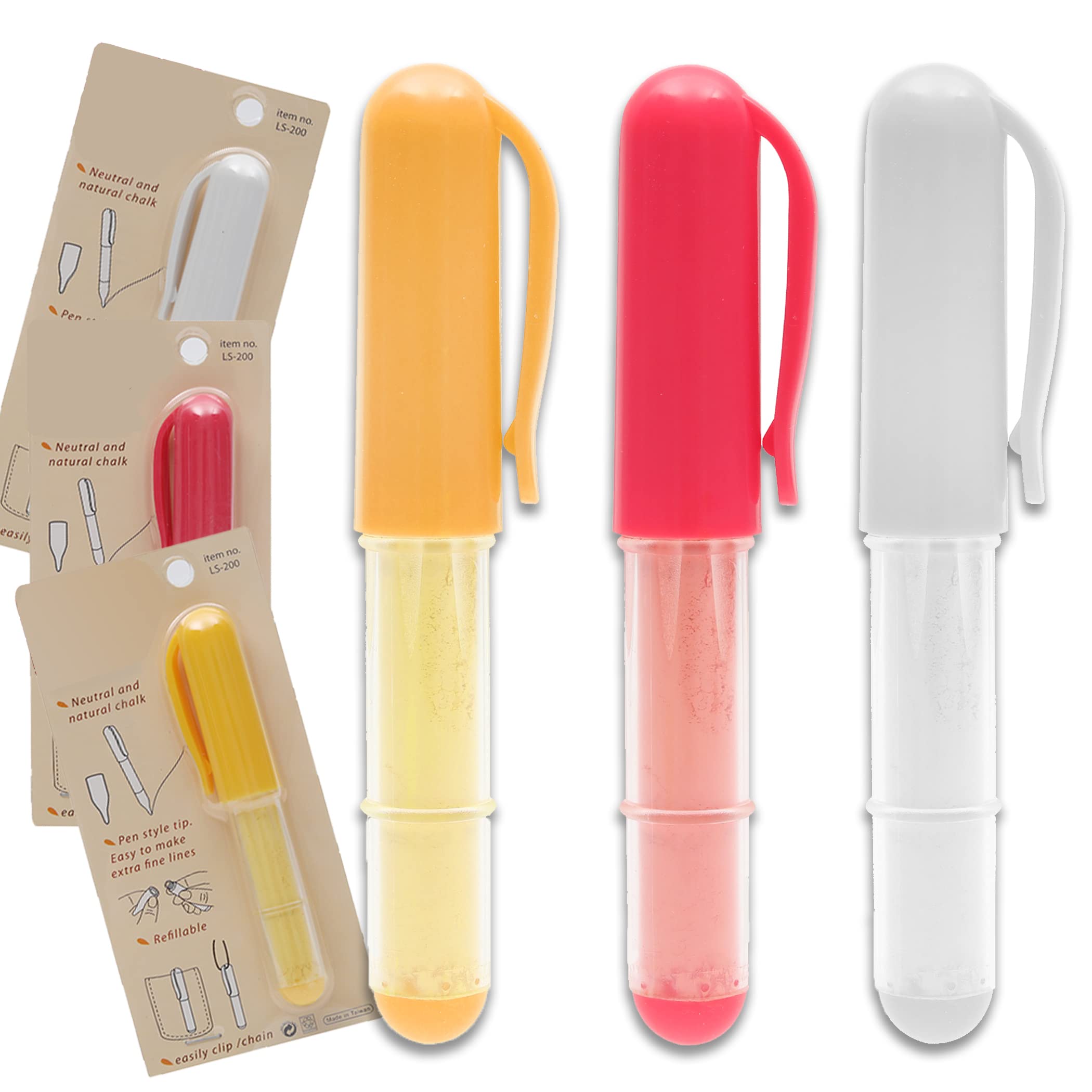3 Pack Fabric Chalk Markers - Red, Yellow, White Erasable Tailor's Chalk for Quilting, Sewing & Fabric Marking | Dosing Wheel Technology | Works on Cotton, Denim & Most Fabrics | Perfect for DIY Crafts, Dressmaking & Fabric Projects