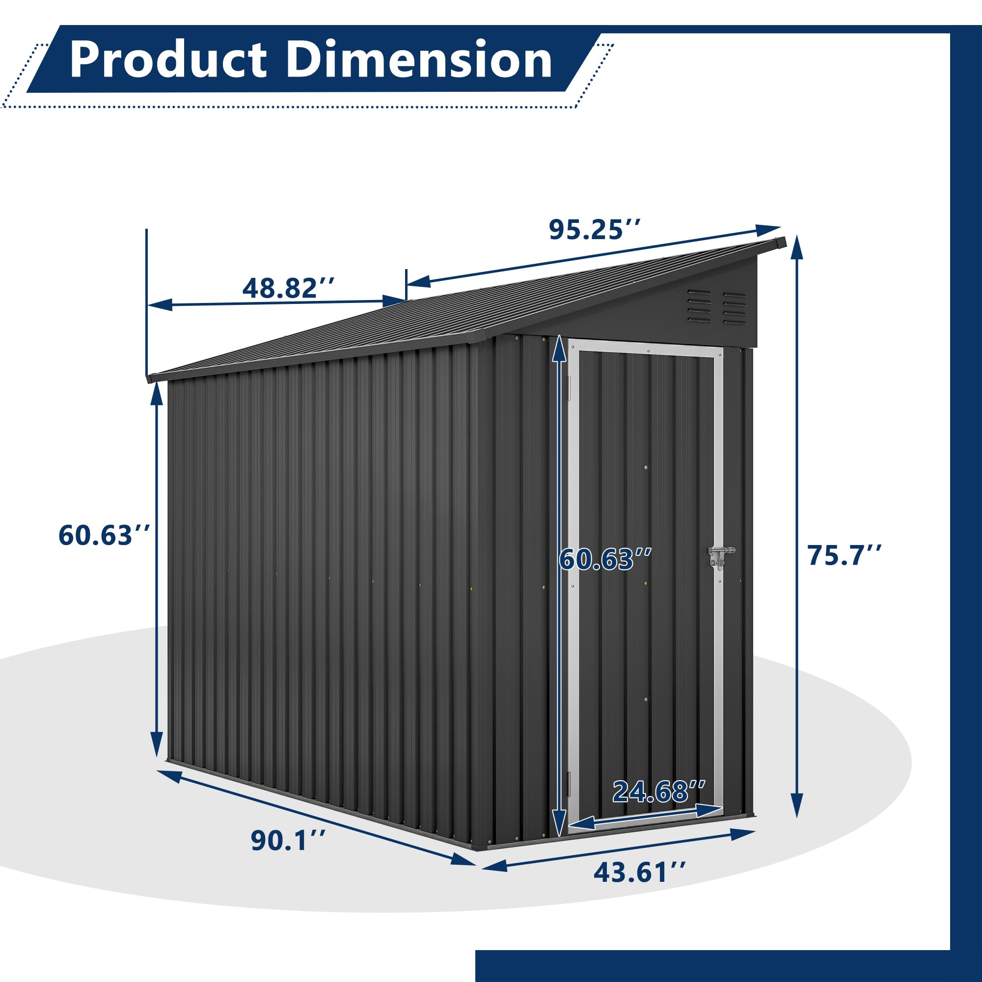 4' x 8' Black Metal Lean-to Storage Shed | Outdoor Garden Shed for Backyard, Patio & Yard Organization | Weather-Resistant Tool & Equipment Storage Solution for Gardening, Lawn Care & Outdoor Gear