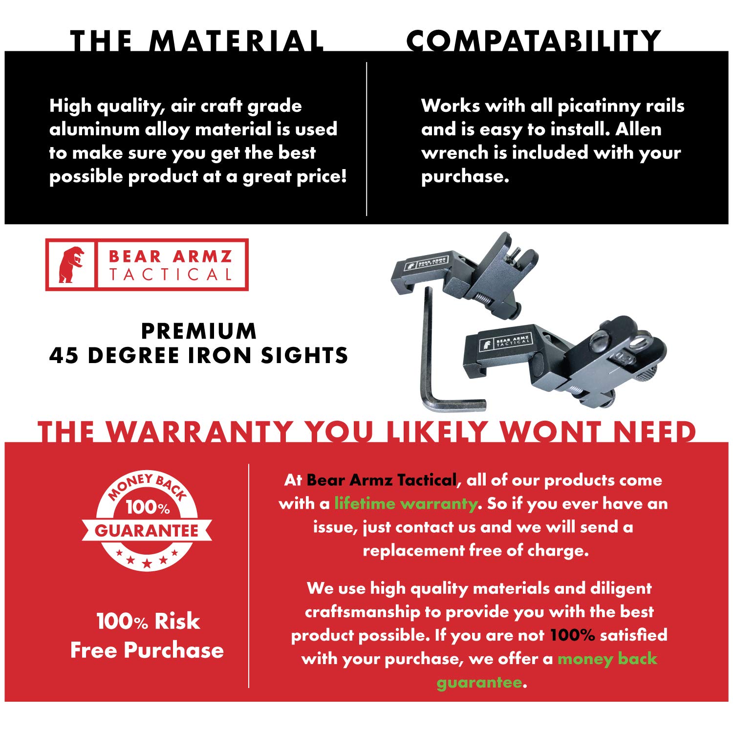 45 Degree Offset Flip Up Iron Sights - Spring Loaded BUIS for Picatinny/Weaver Rails - Fast Transition Front & Rear Backup Sights for AR15, Tactical Rifles & Hunting - Made in USA | Perfect for Close Quarters Combat & Low Light Shooting