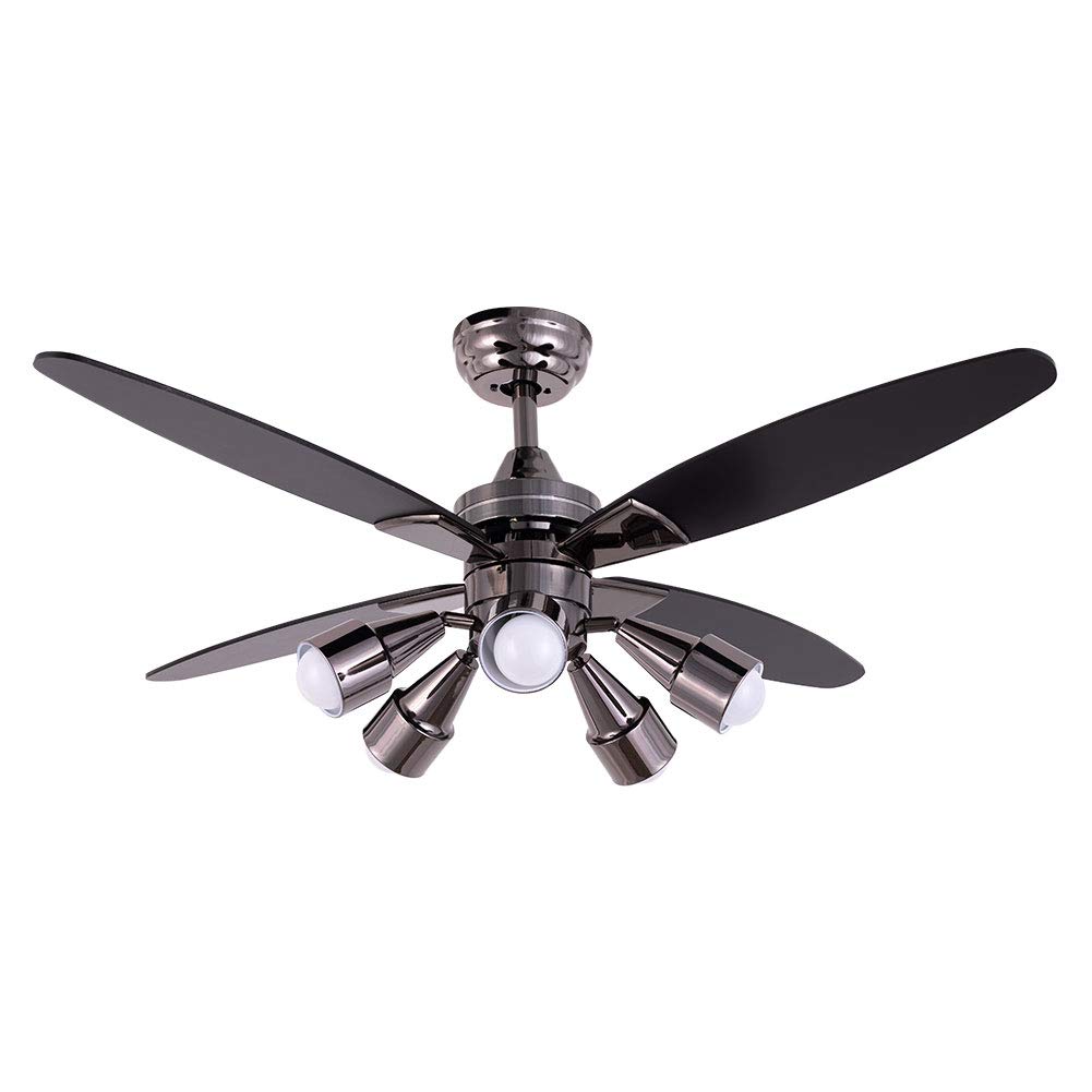 48 Inch Black Ceiling Fan Chandelier with 4 Wooden Blades & Remote Control - No Bulb Included - 5-Light Modern Farmhouse Style for Living Room, Bedroom, or Dining Room