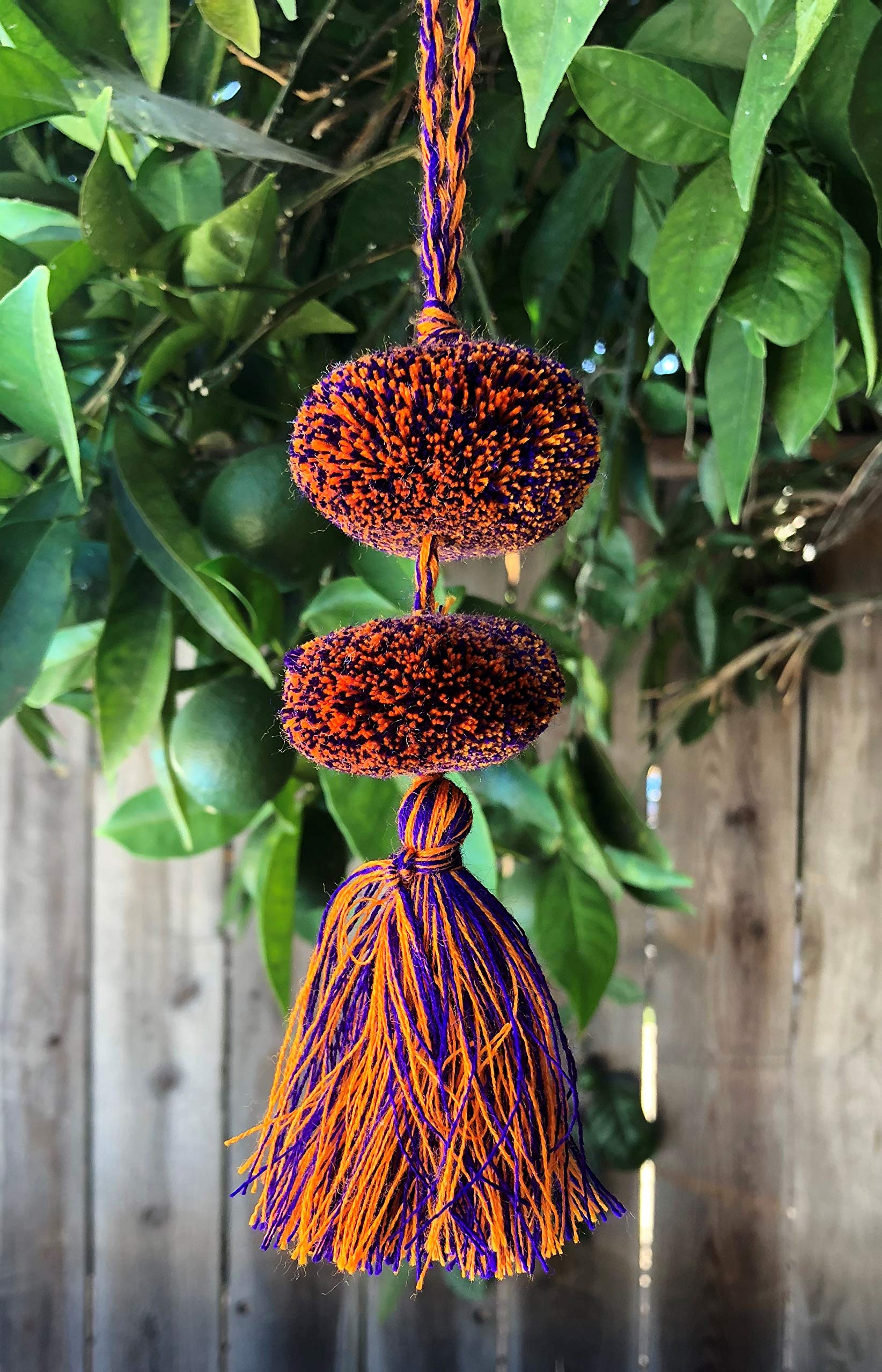 Handmade Orange Pom Pom Tassel Set of 3 - Graduation Accessories, Women's Fashion Handbag Charms & Boho Home Decor - Guatemalan Artisan Craft for Parties, Gifts & Room Decoration